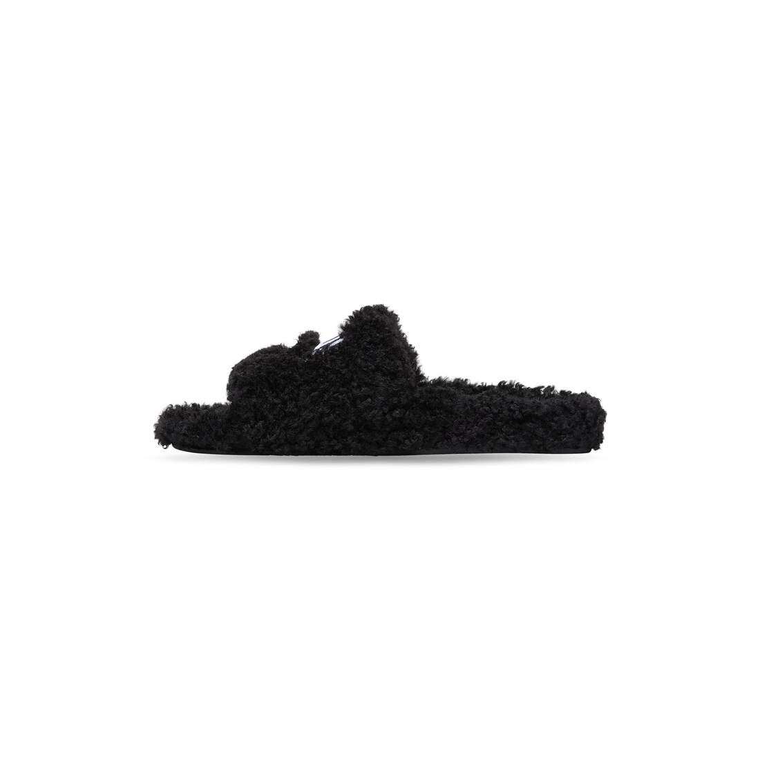 Women's Cities Paris Furry Slide Sandal in Black - 3