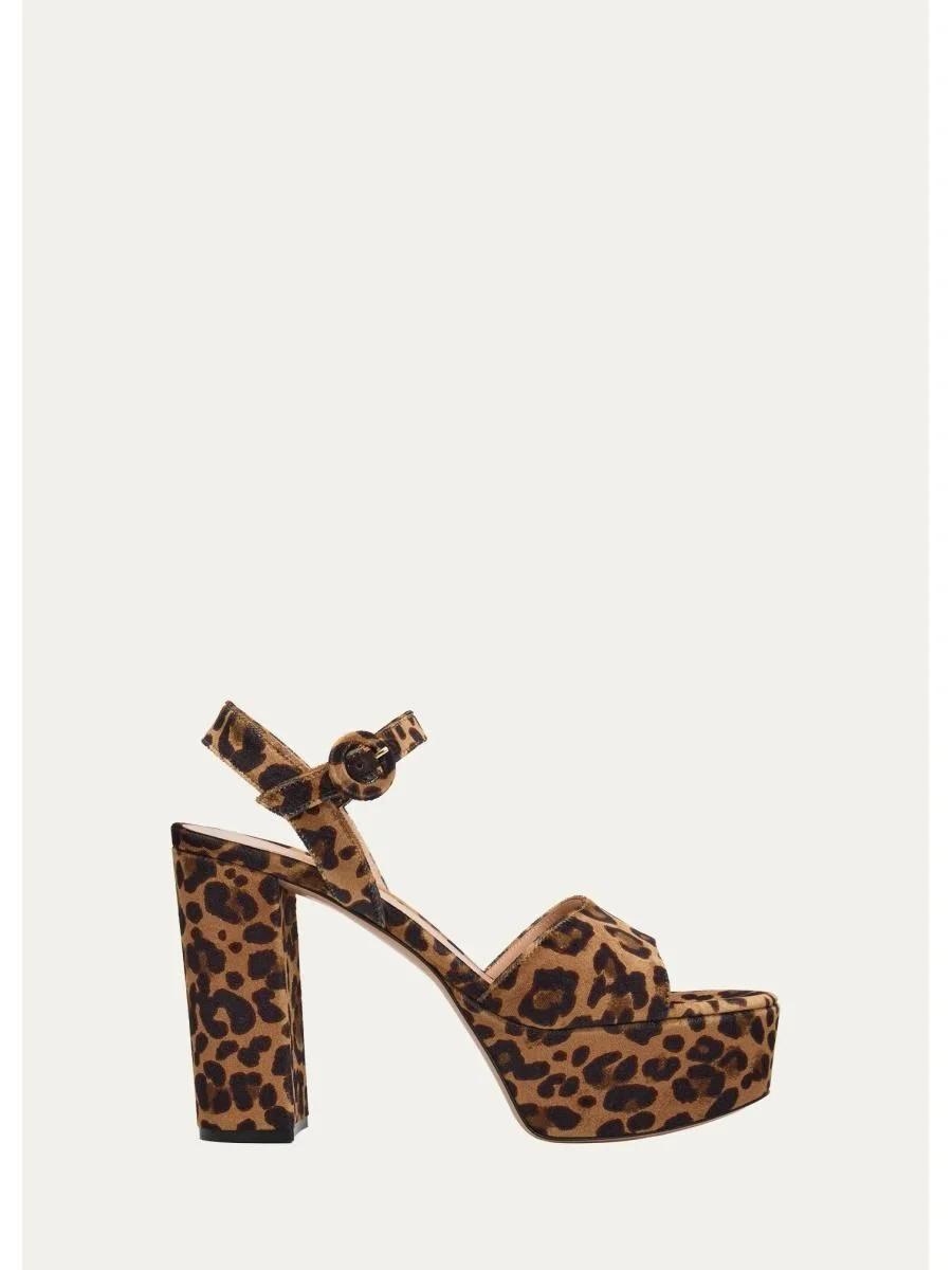 70mm Leopard Velvet Platform Sandals - 1