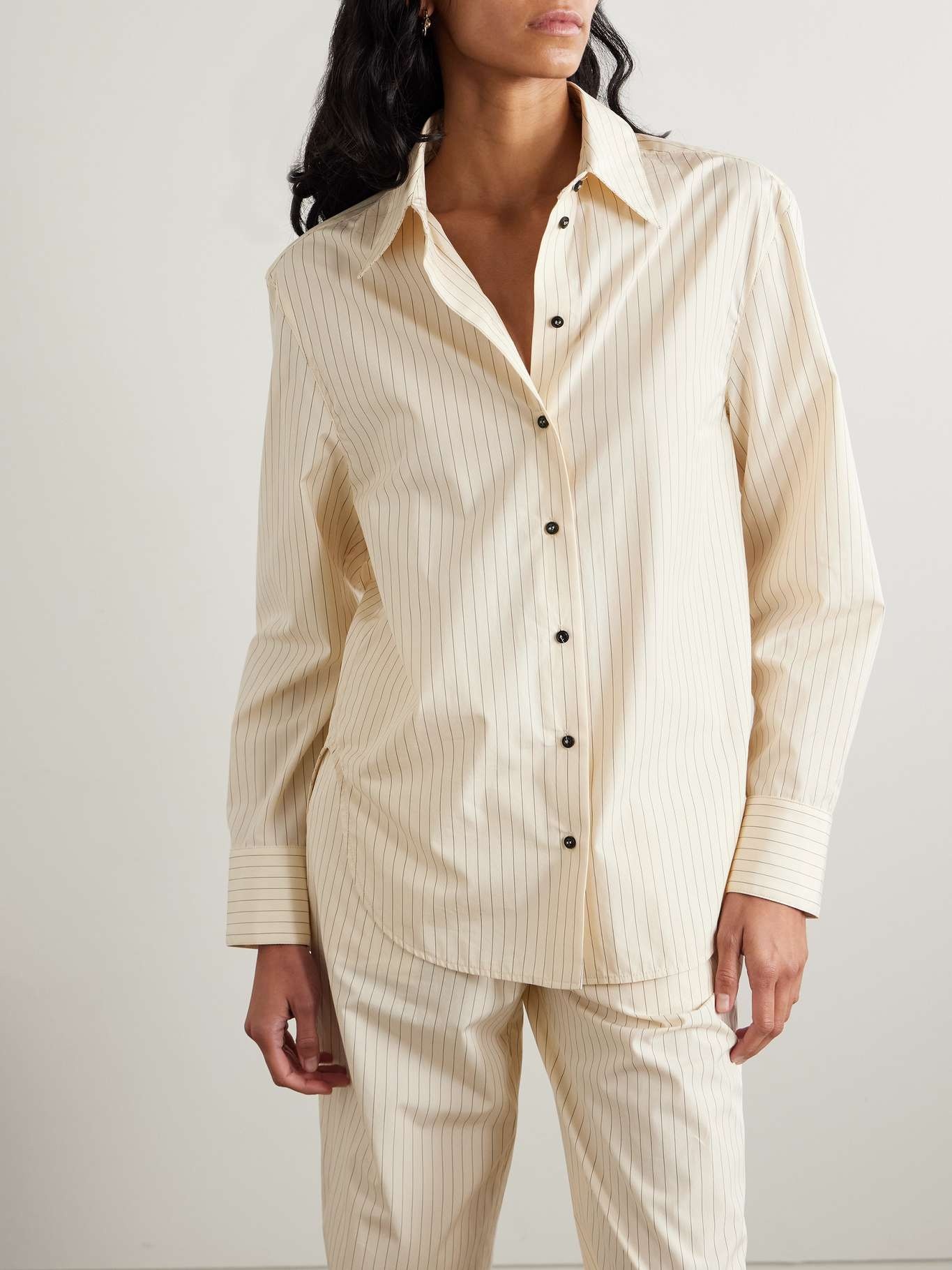 Alim pinstriped cotton-poplin shirt Ivory - 3