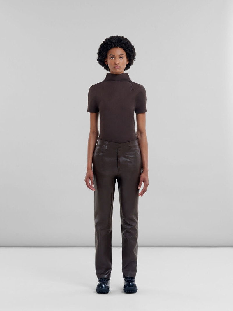 Marni BROWN WOOL AND COATED FABRIC TROUSERS outlook