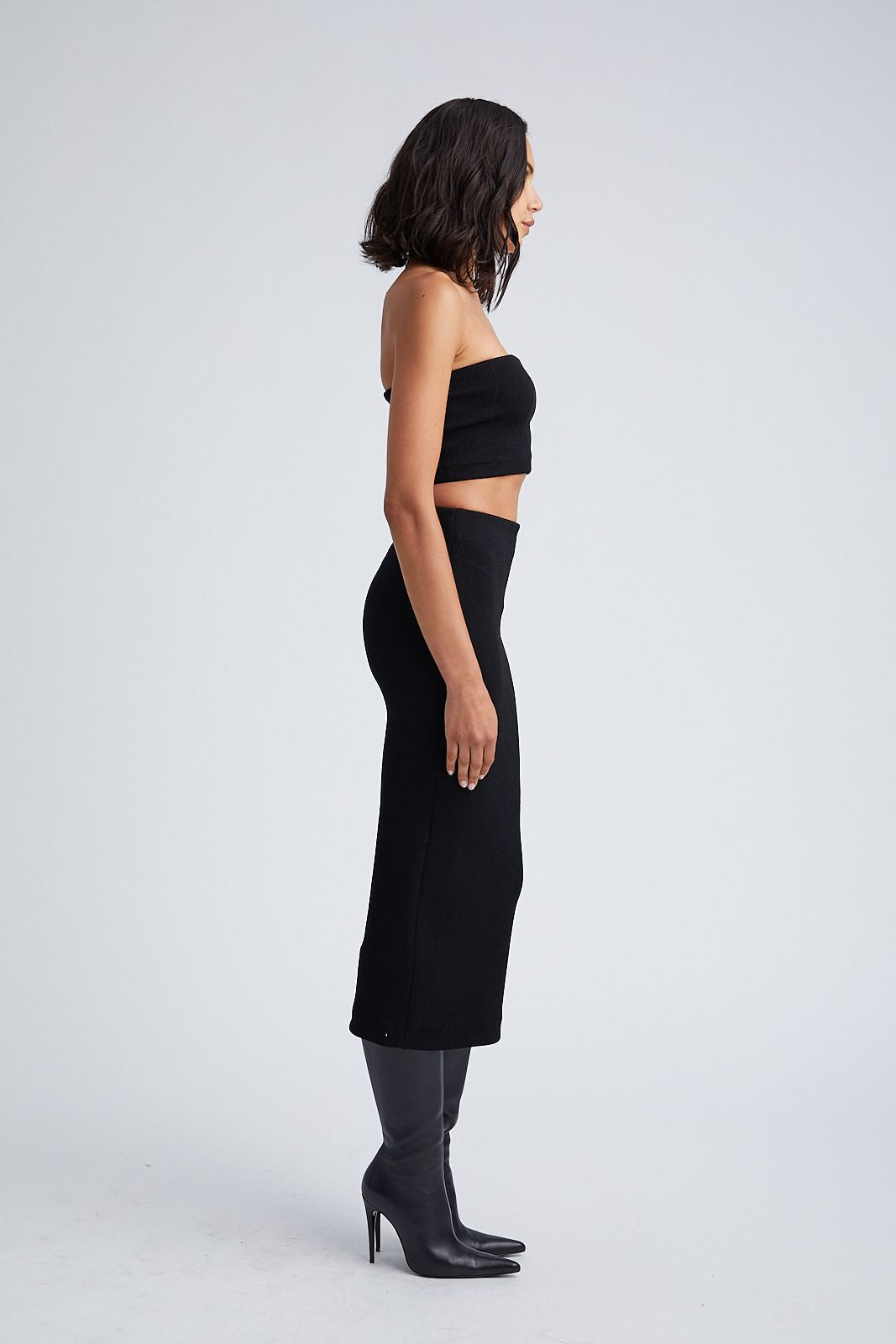 BLACK STRETCH JACQUARD MICRO TUBE TOP - 3