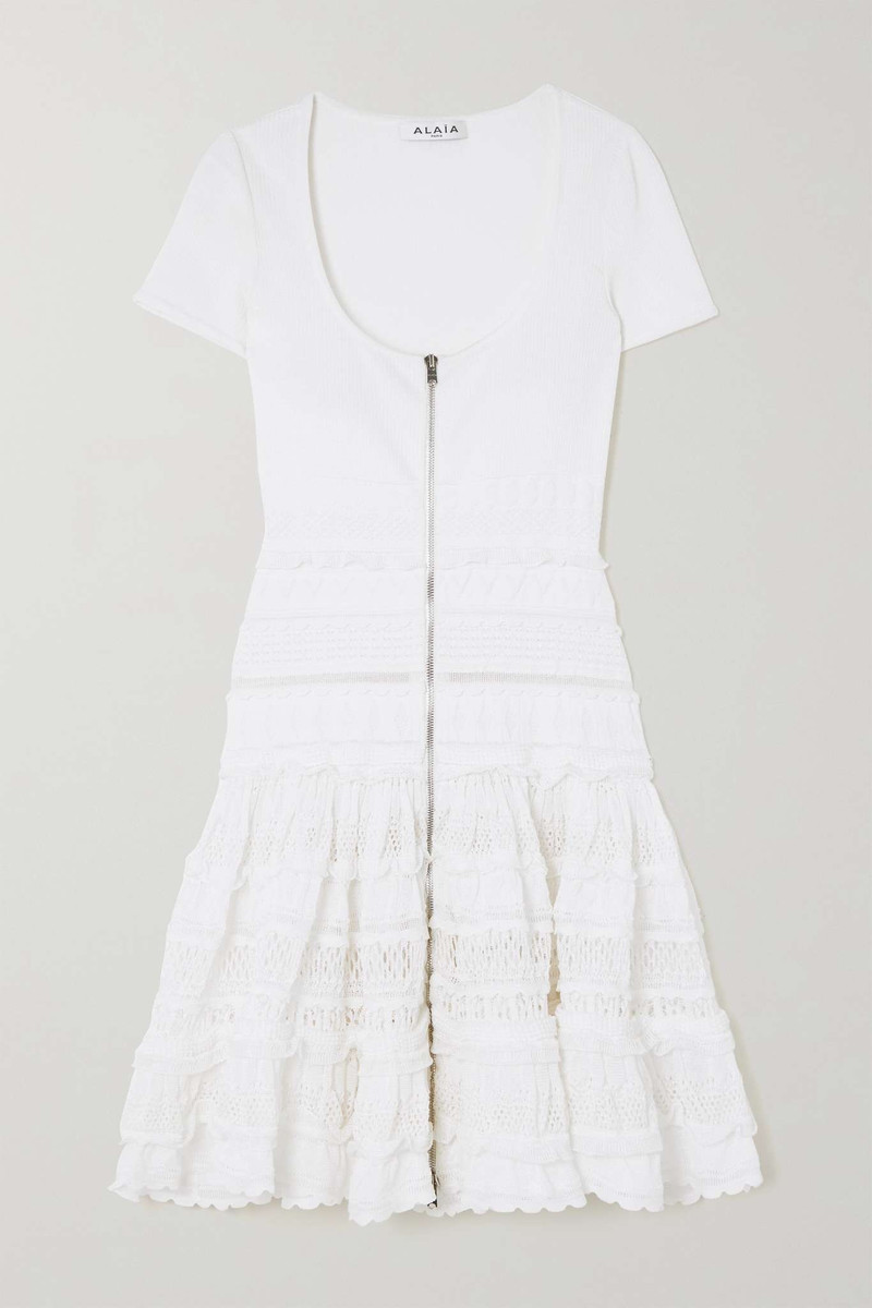 Ruffled crochet-knit mini dress - 1