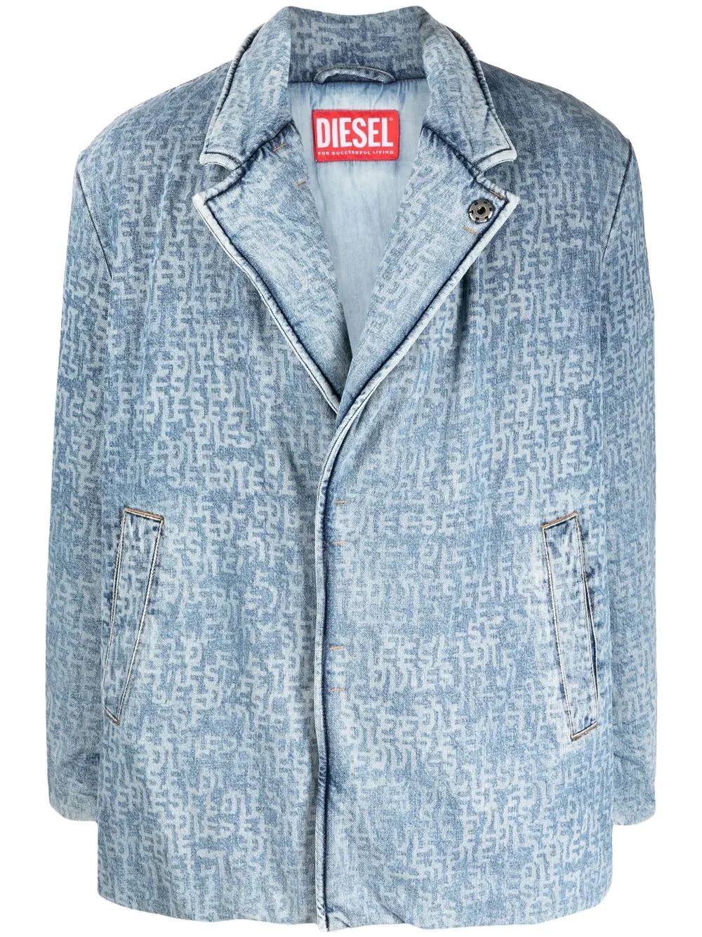 logo-print padded denim coat - 1