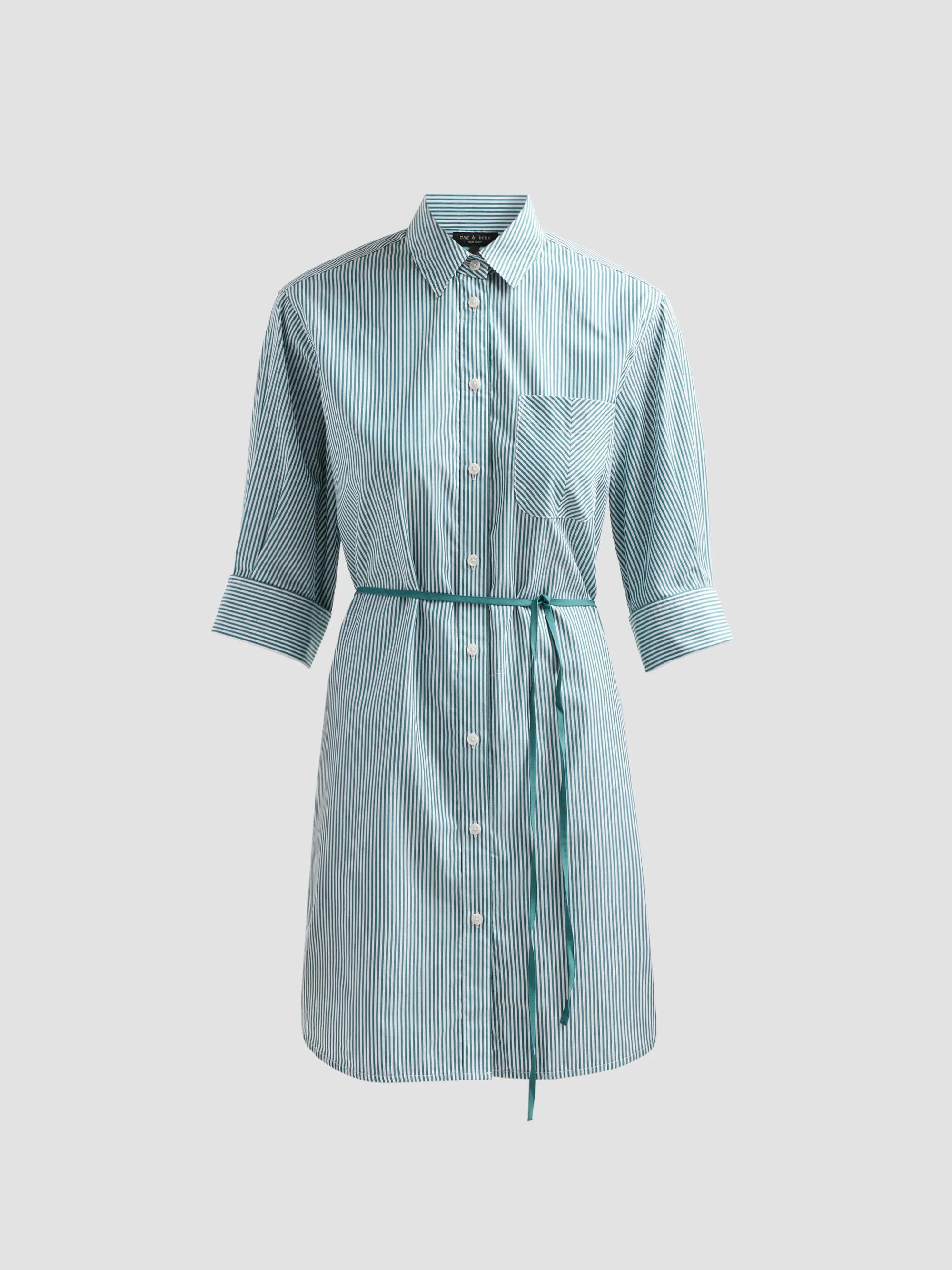 Women's Lucia Striped Cotton Mini-Shirtdress - Teal Stripe - 1