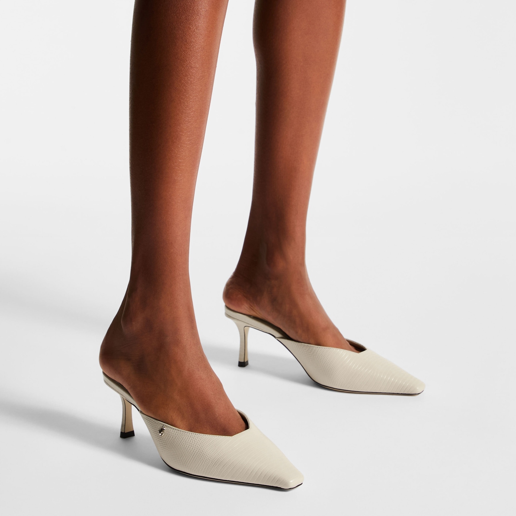 JIMMY CHOO Vivi 65 Bamboo Lizard Printed Leather Mules