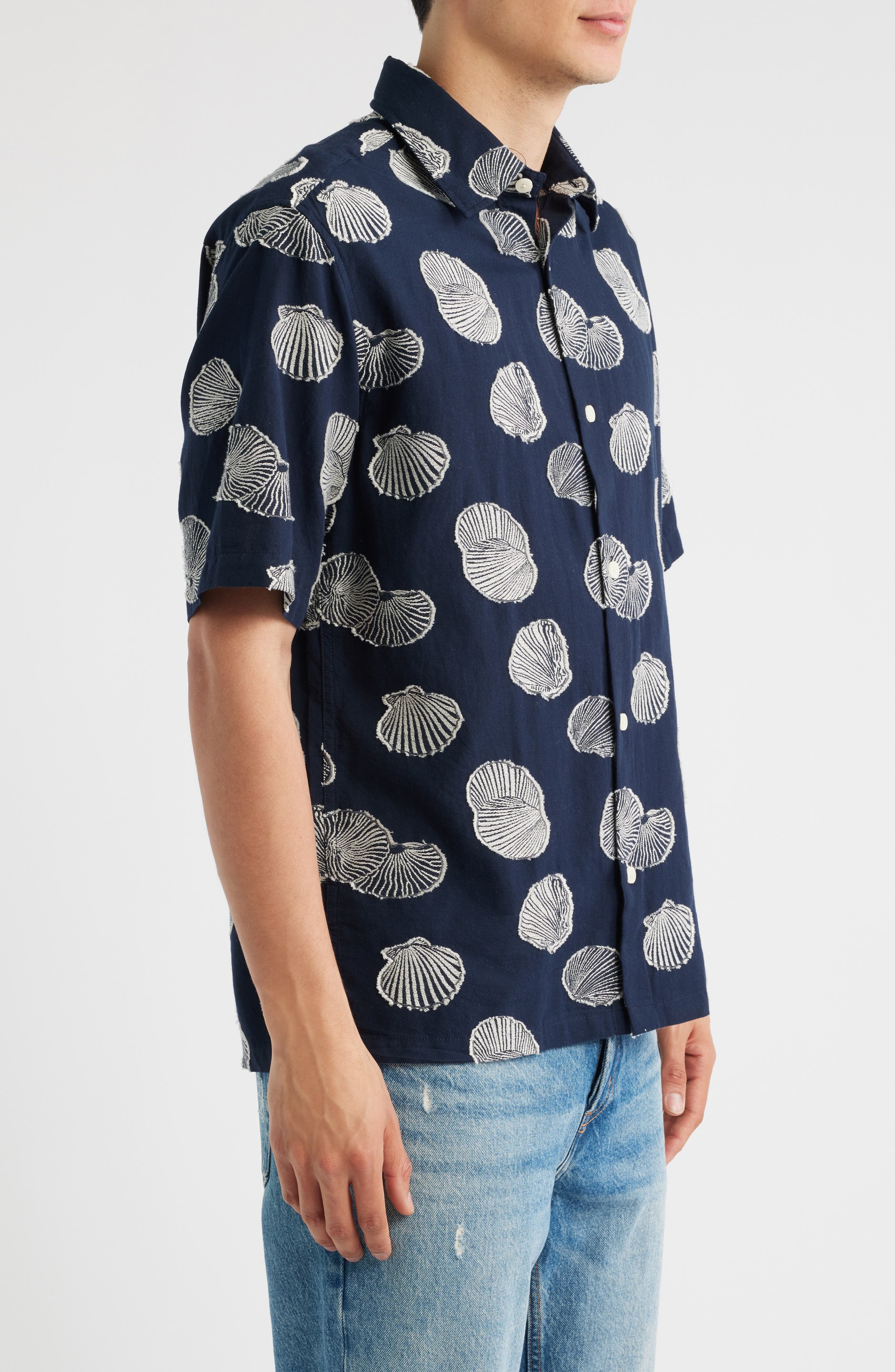 NN07 Freddy 5715 Short Sleeve Button-Up Shirt in Navy Blue at Nordstrom - 4