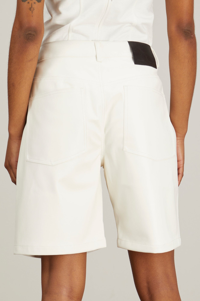 Faux Leather Midi Shorts in Off White 4