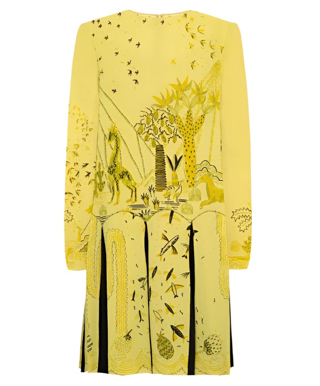 Valentino Garavani Yellow Pleated Hem Printed Dress - 1