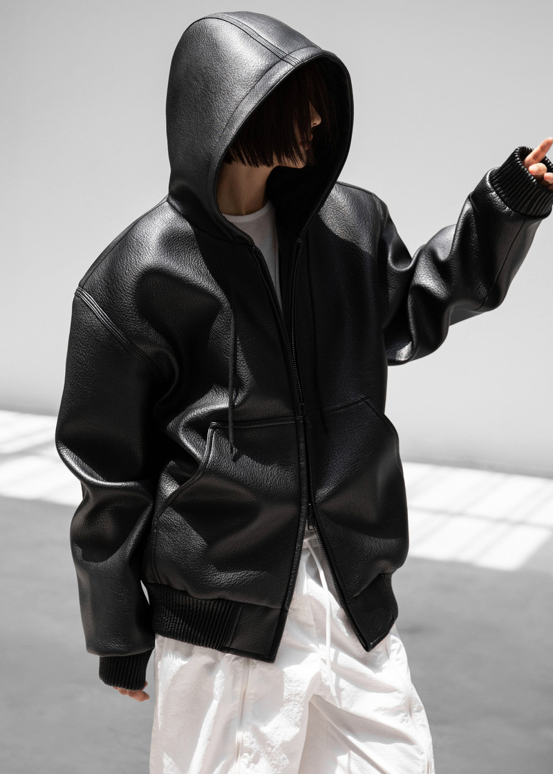 Kodai Faux Leather Bomber Jacket - Black 5