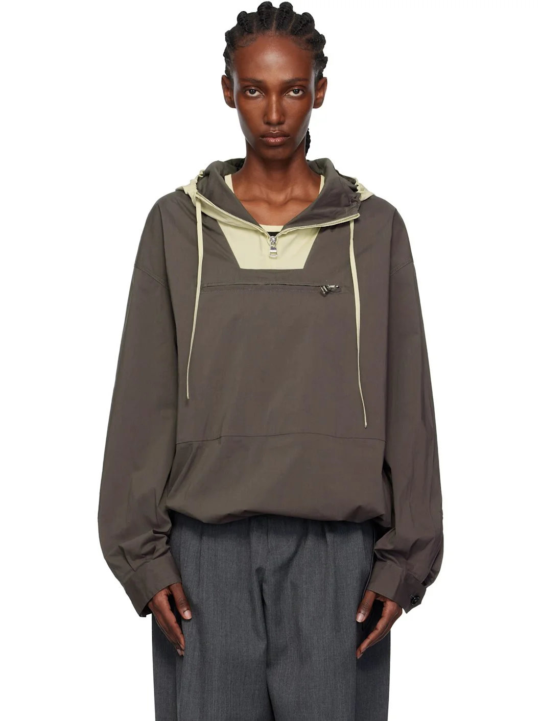 Gray Contrast Hood Anorak - 1
