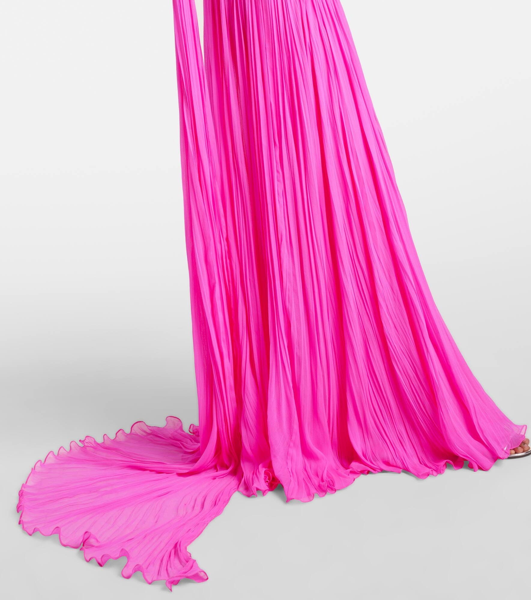 Pleated silk georgette chiffon gown - 5