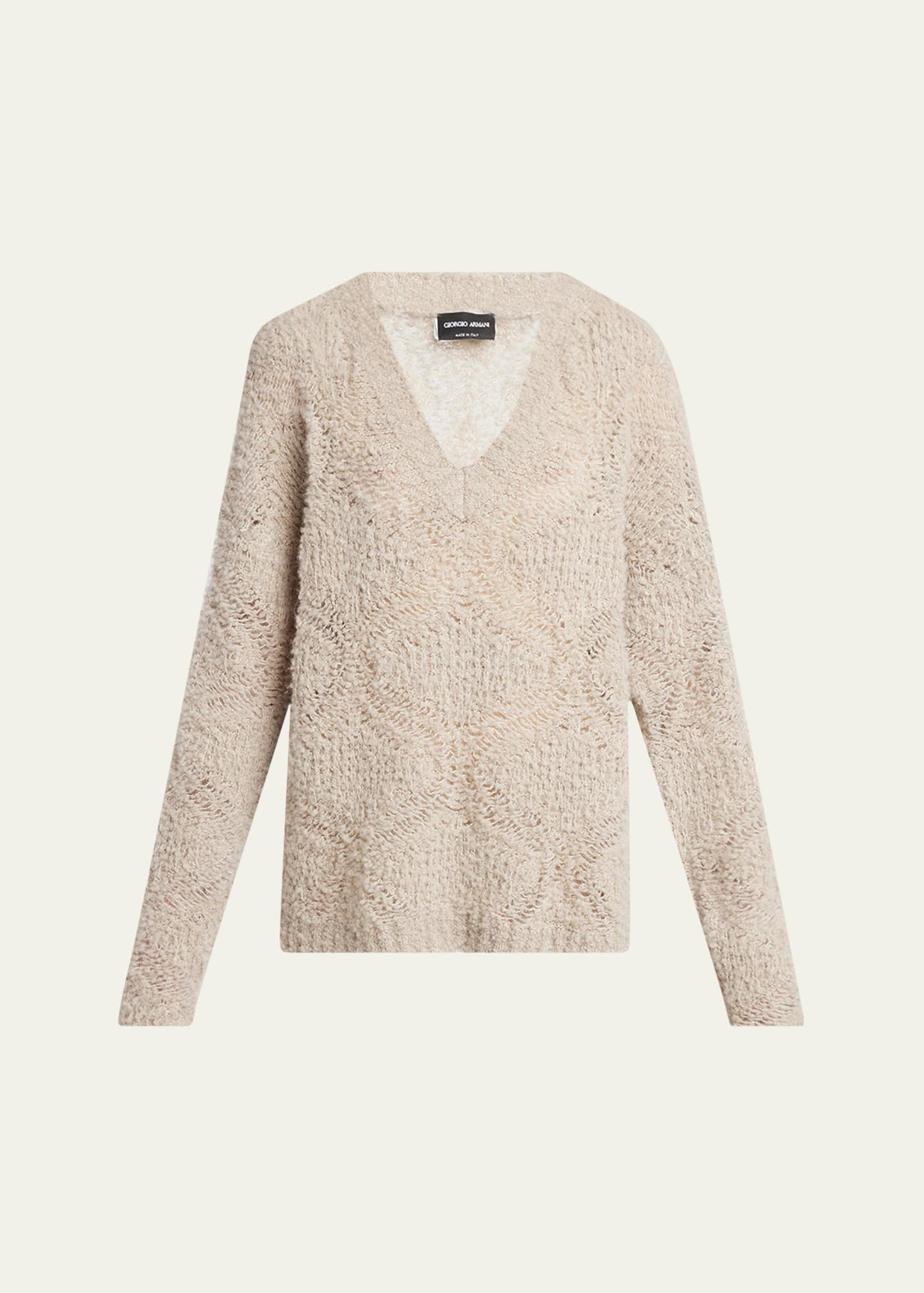 V-Neck Wool Cashmere Open-Knit Sweater - 1