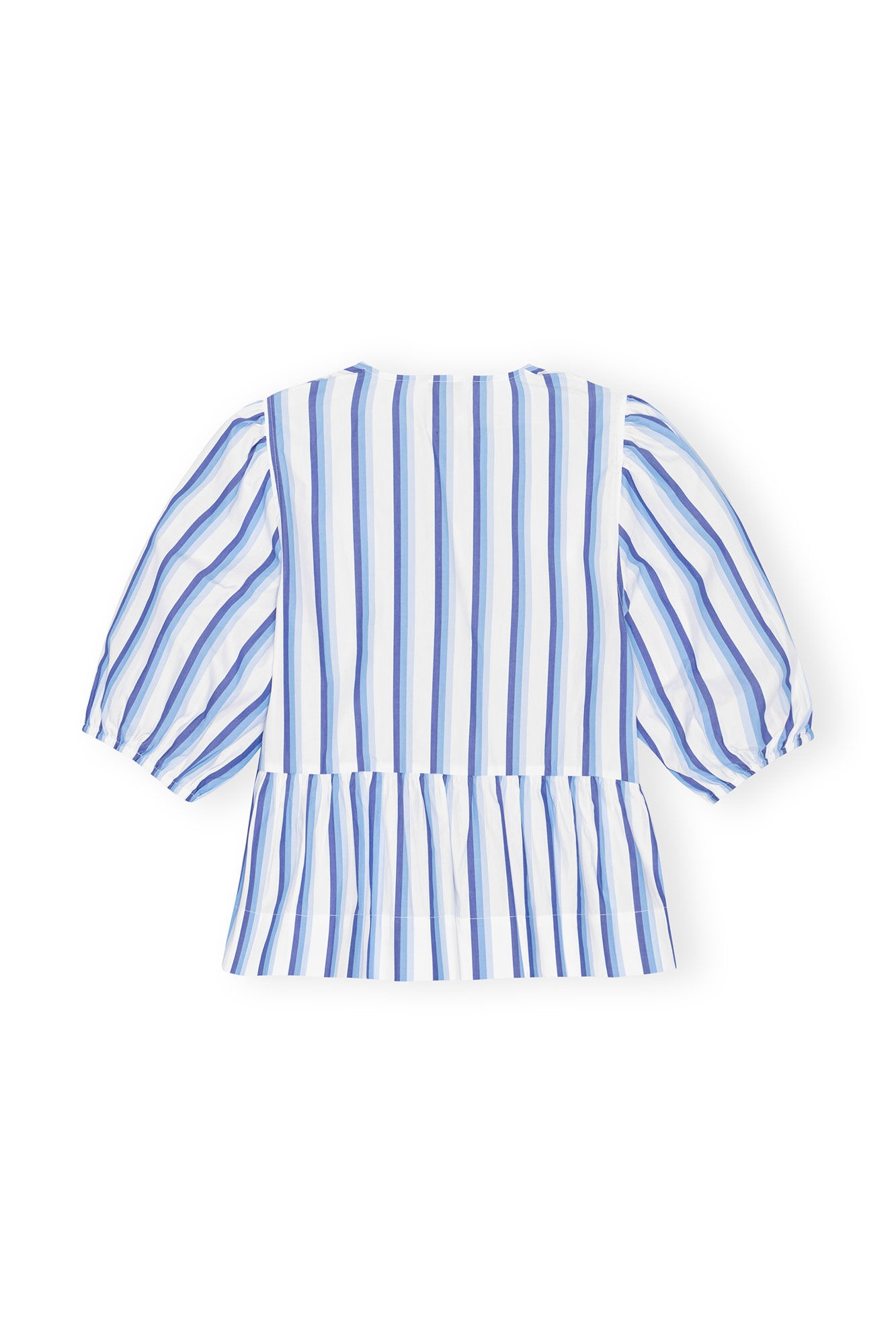 BLUE STRIPED COTTON POPLIN PEPLUM TIE BLOUSE - 1