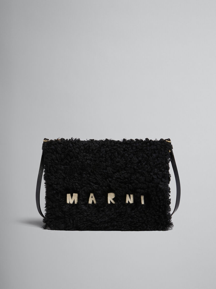 BLACK SHEARLING AND LEATHER POUCH - 1