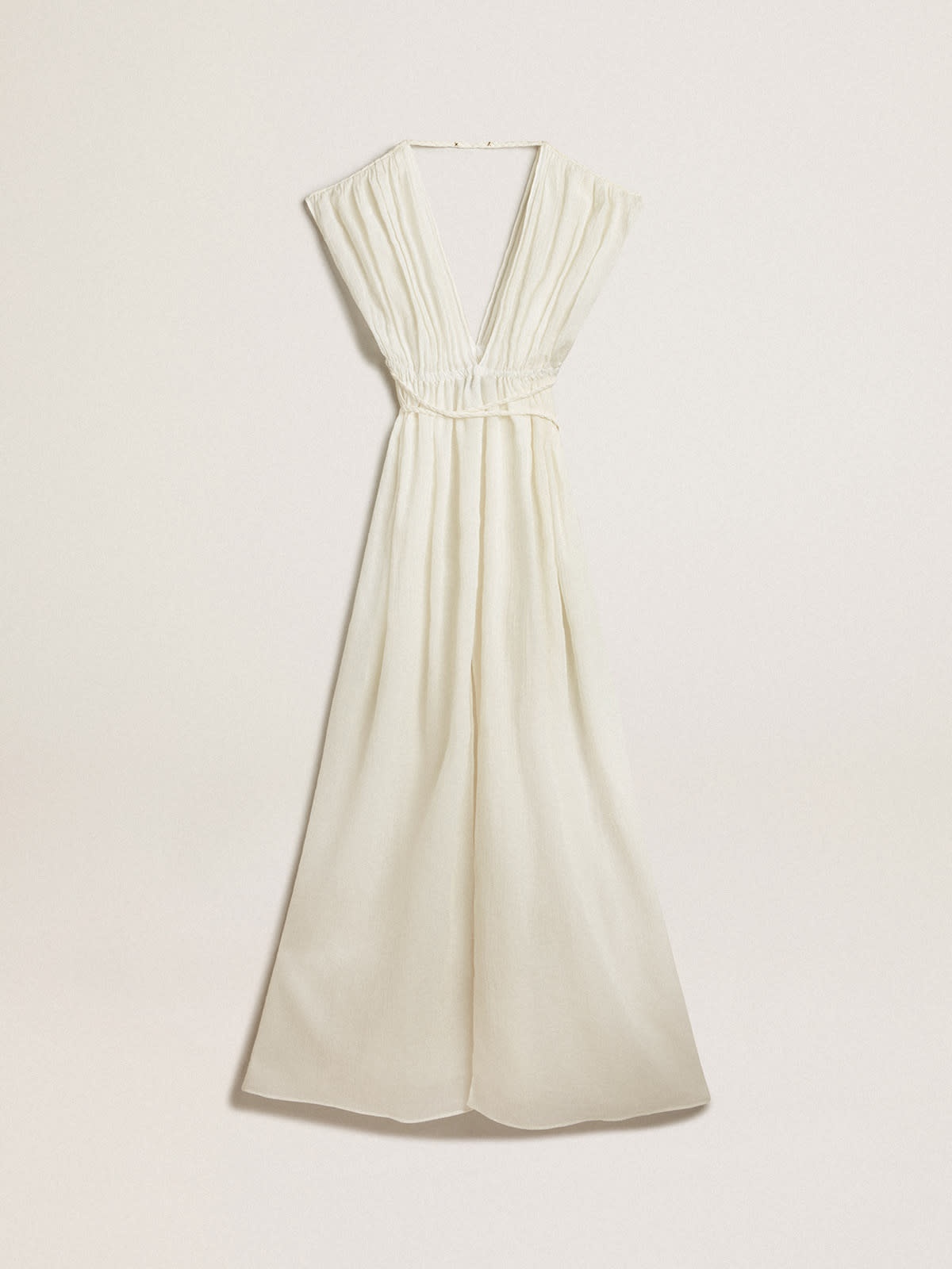 Kaftan dress in aged white jacquard cotton - 6