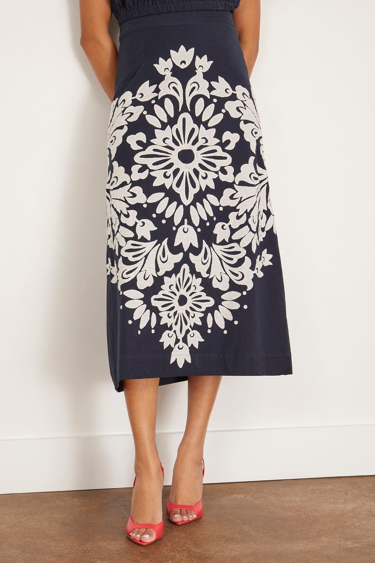 Liliana Applique Midi Skirt in Navy - 3