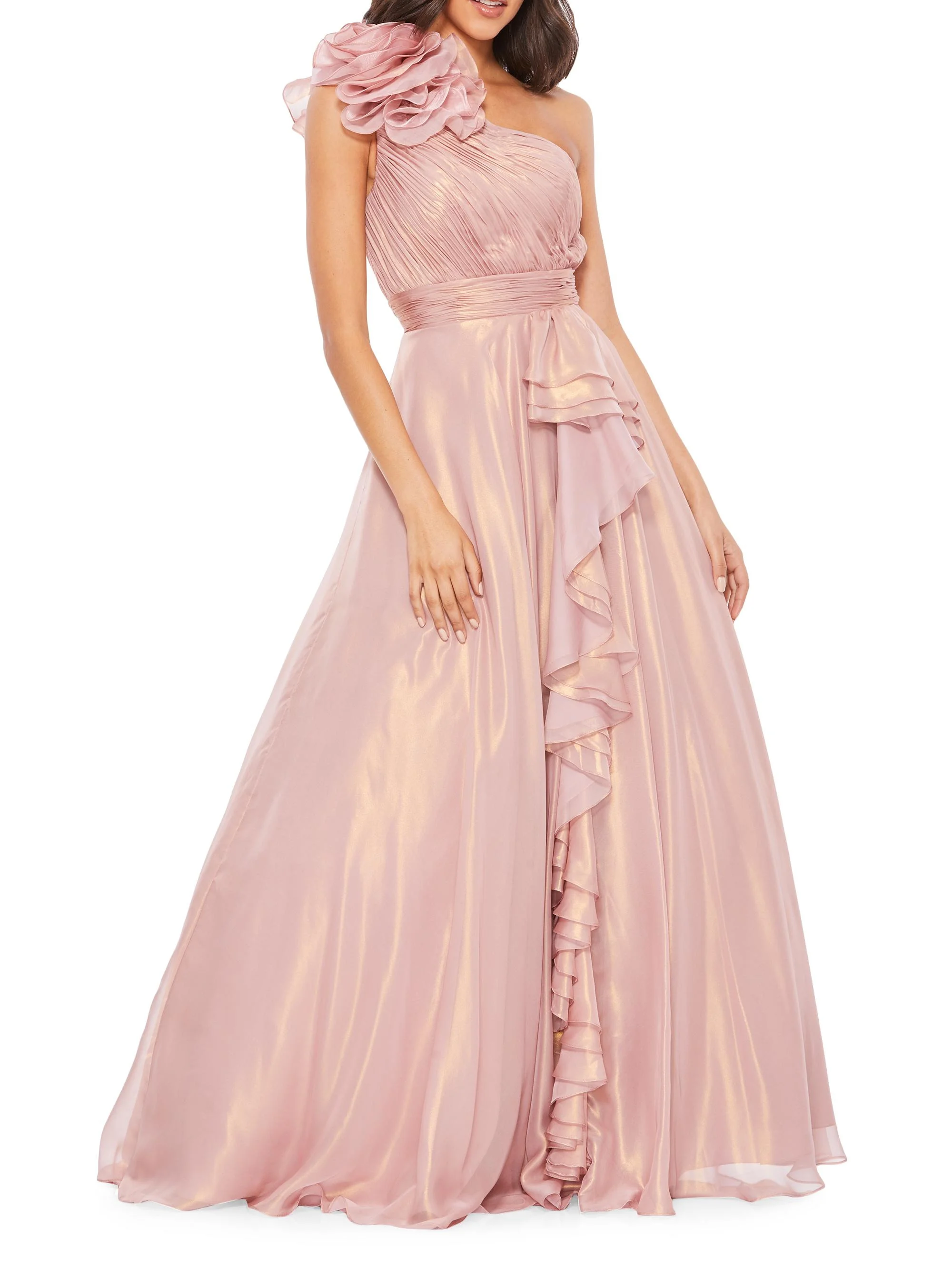 Women's One-Shoulder Chiffon Gown - Rose Gold - 1