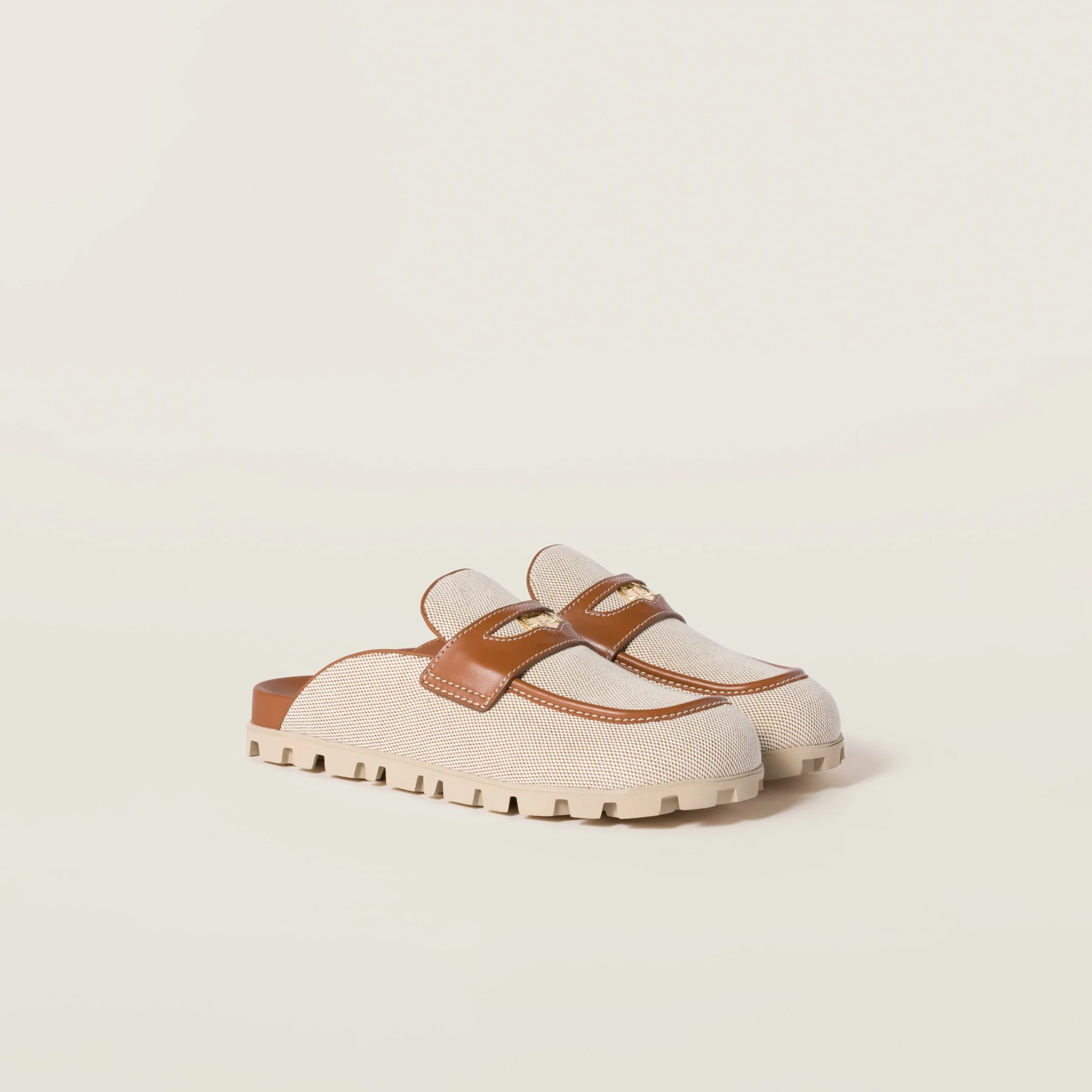 Canvas and leather mules - 1