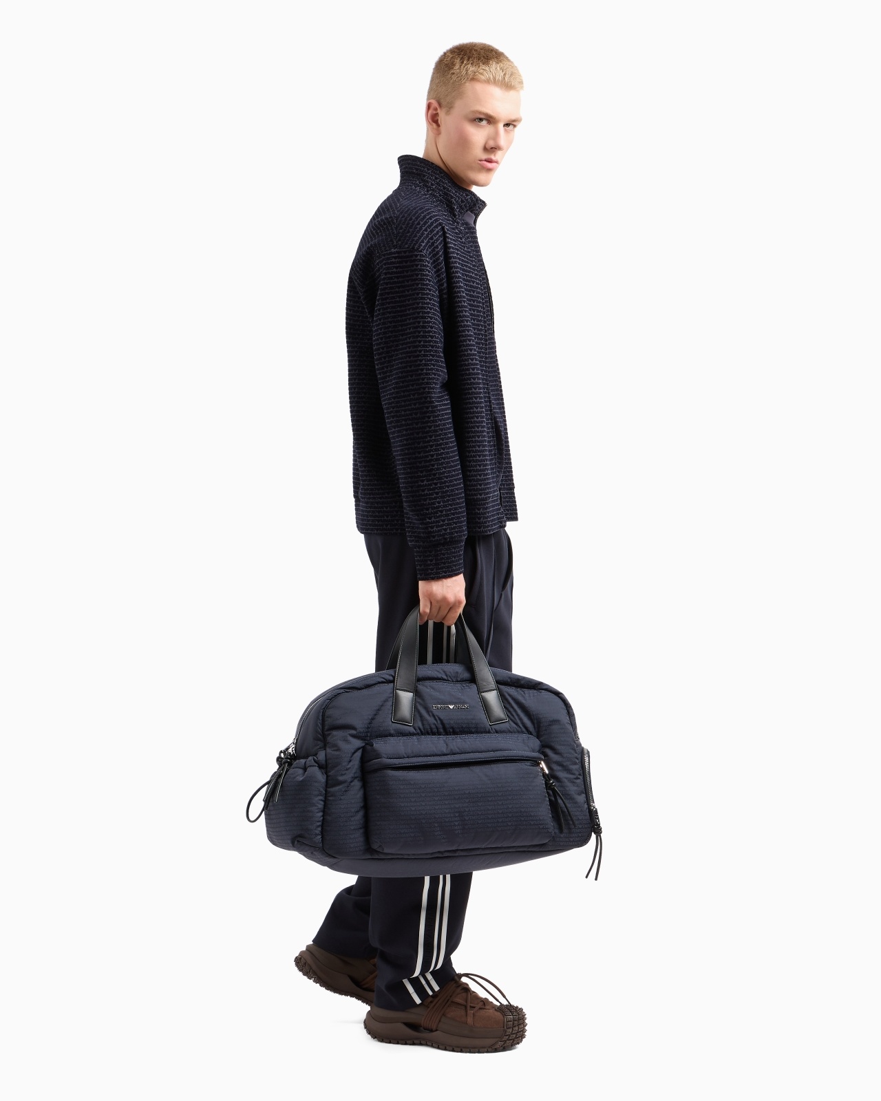 NYLON DUFFEL BAG WITH ALL-OVER JACQUARD LOGO LETTERING - 7