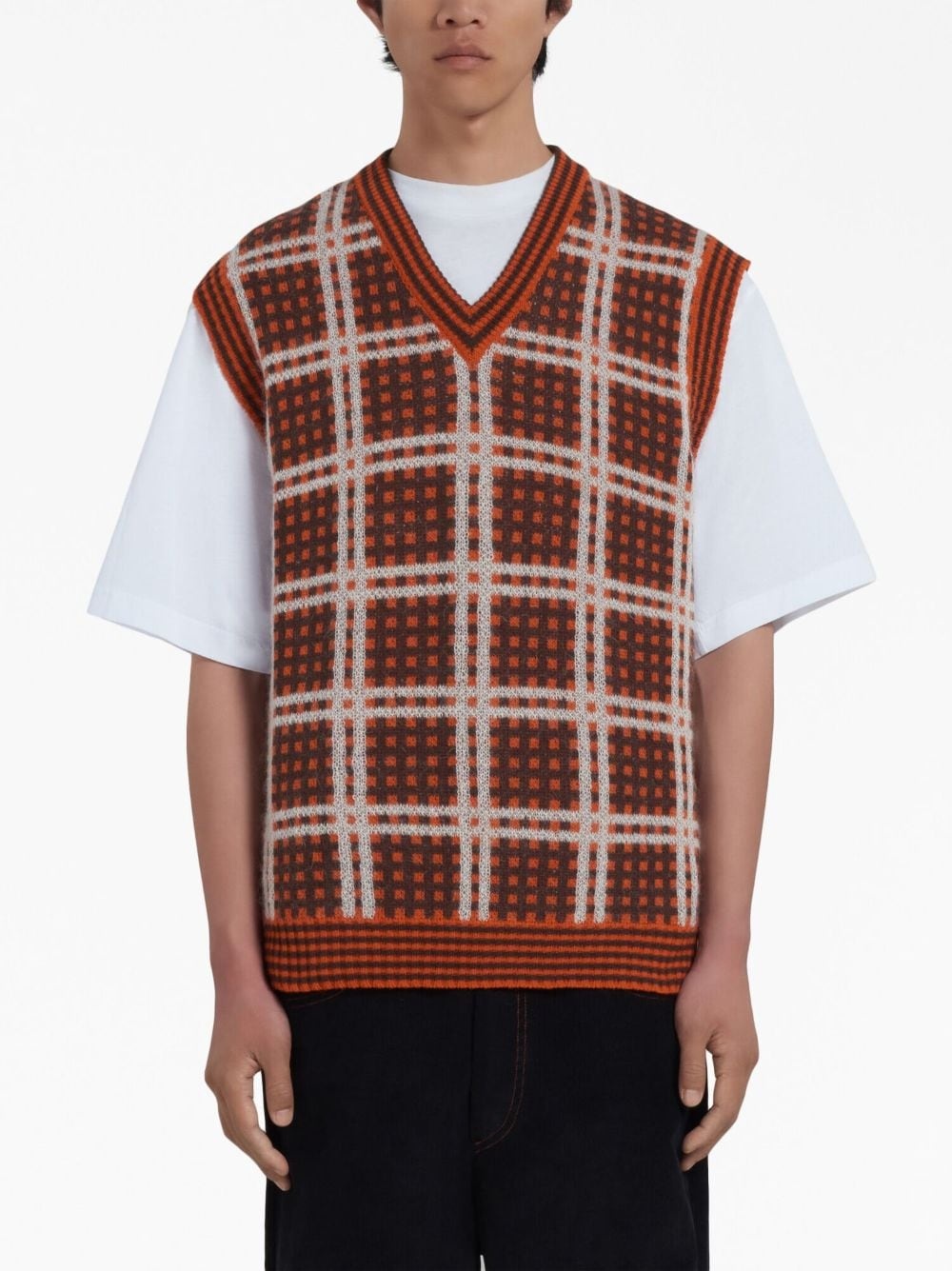 check-pattern sleeveless vest - 3