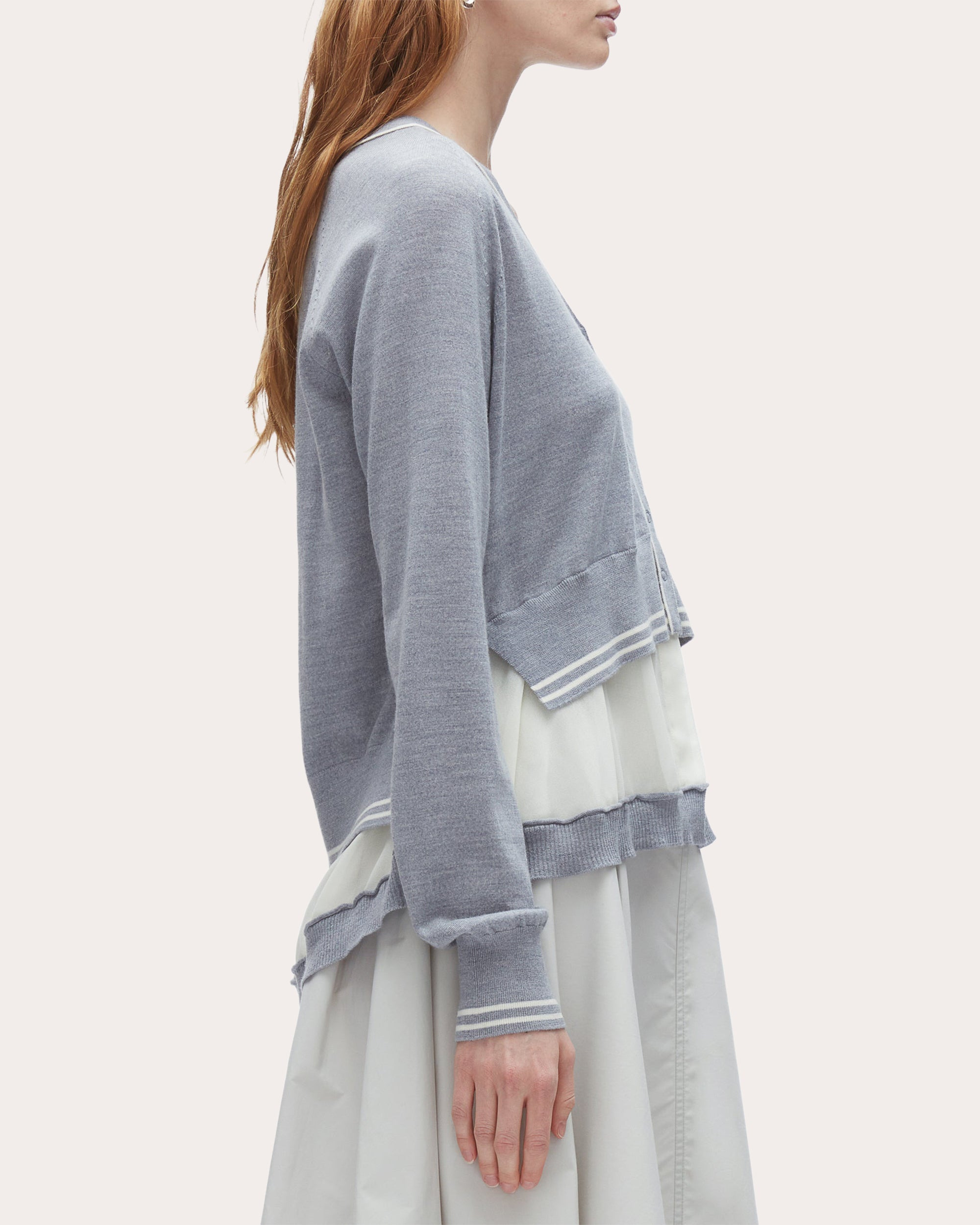 Layered Chiffon-Paneled Wool Cardigan - 3