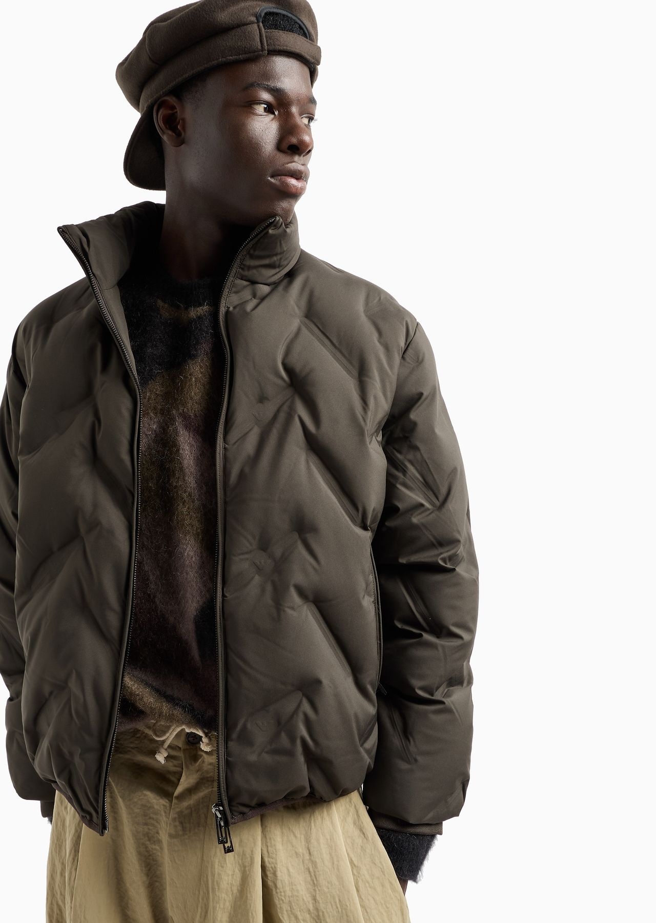Full-zip nylon down jacket with all-over matelassé-effect micro eagle - 6