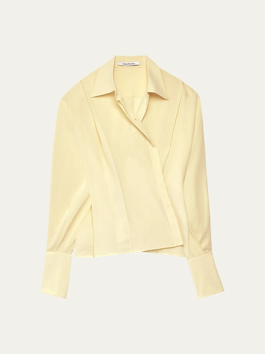 Convertible Pleated Silk Wrap Shirt - 1