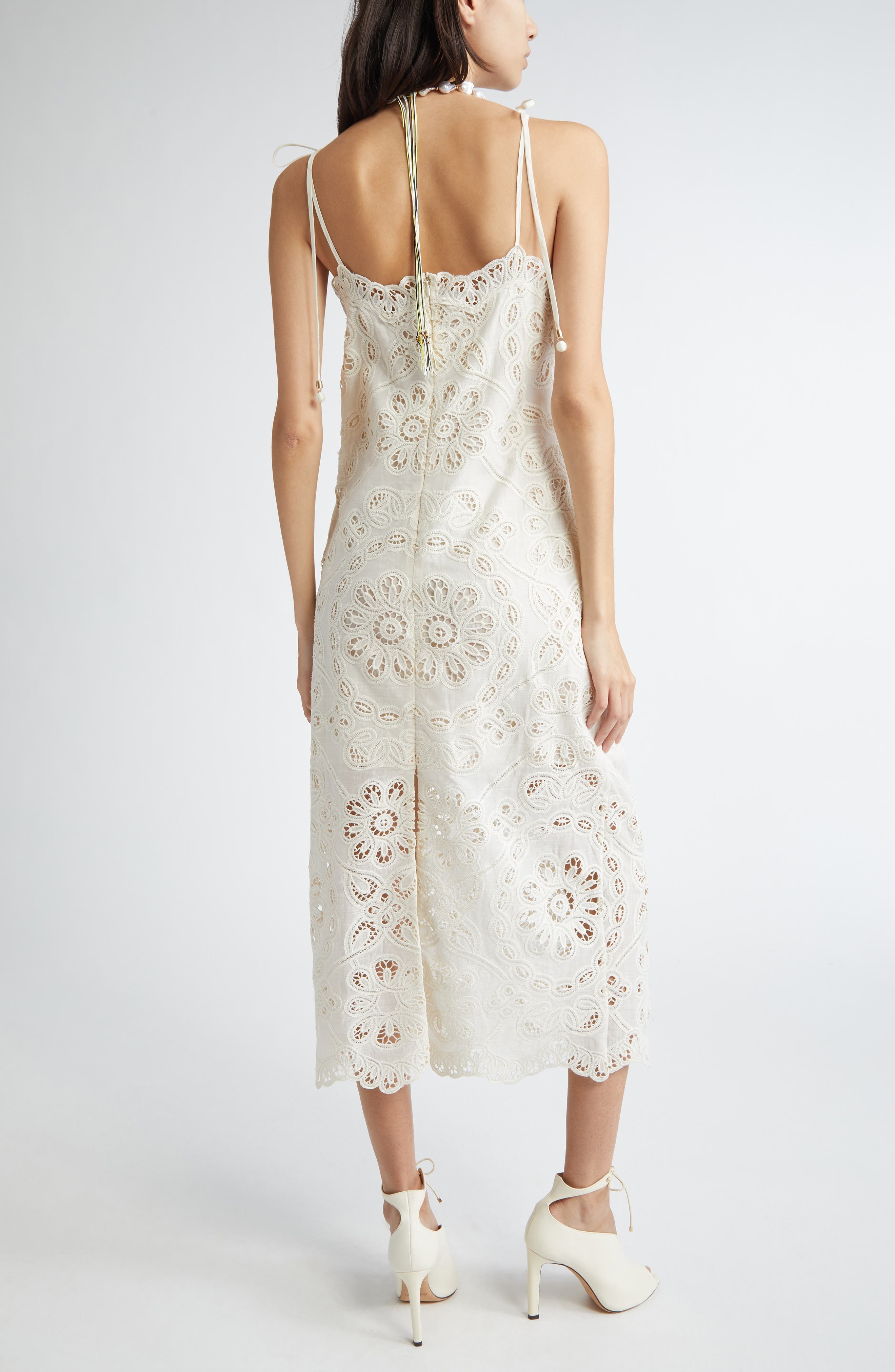 Zimmermann Rhiannon Guipure Lace Trim Cotton Midi Dress in Ivory at Nordstrom - 2