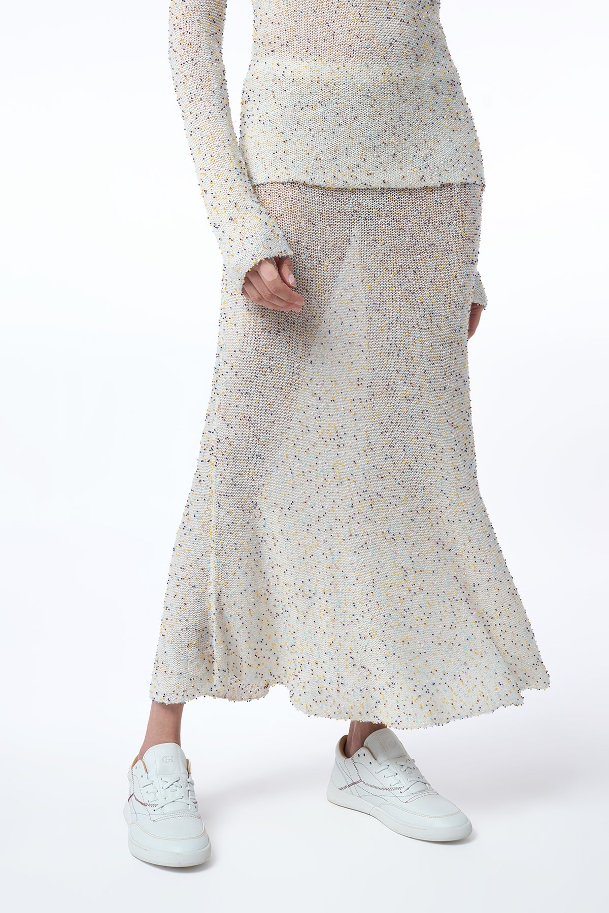 Sabine Knit Maxi Skirt in Ivory Multi Beaded Cashmere - 3