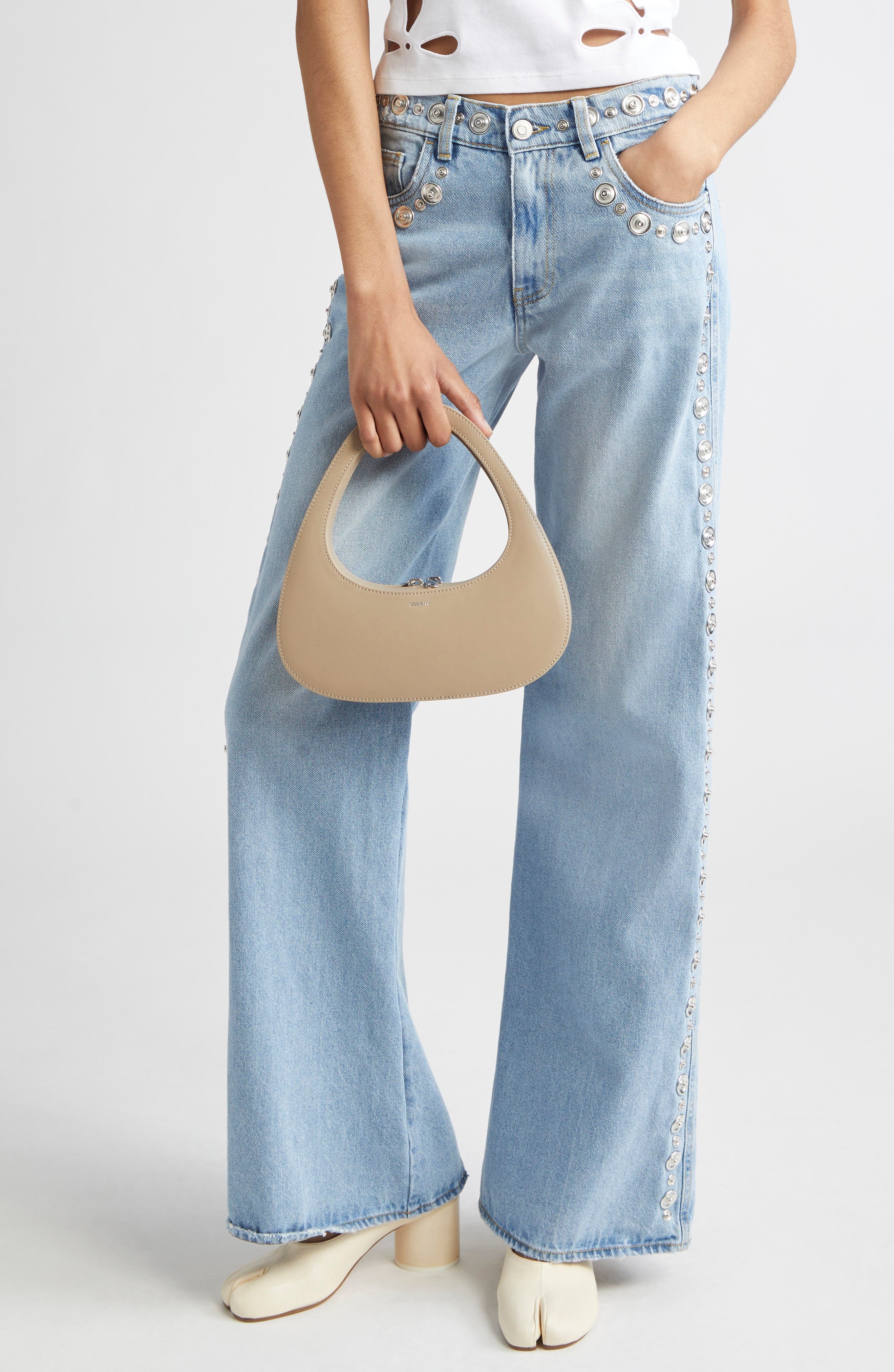 Coperni Swipe Baguette Leather Bag in Beige Taupe at Nordstrom - 2