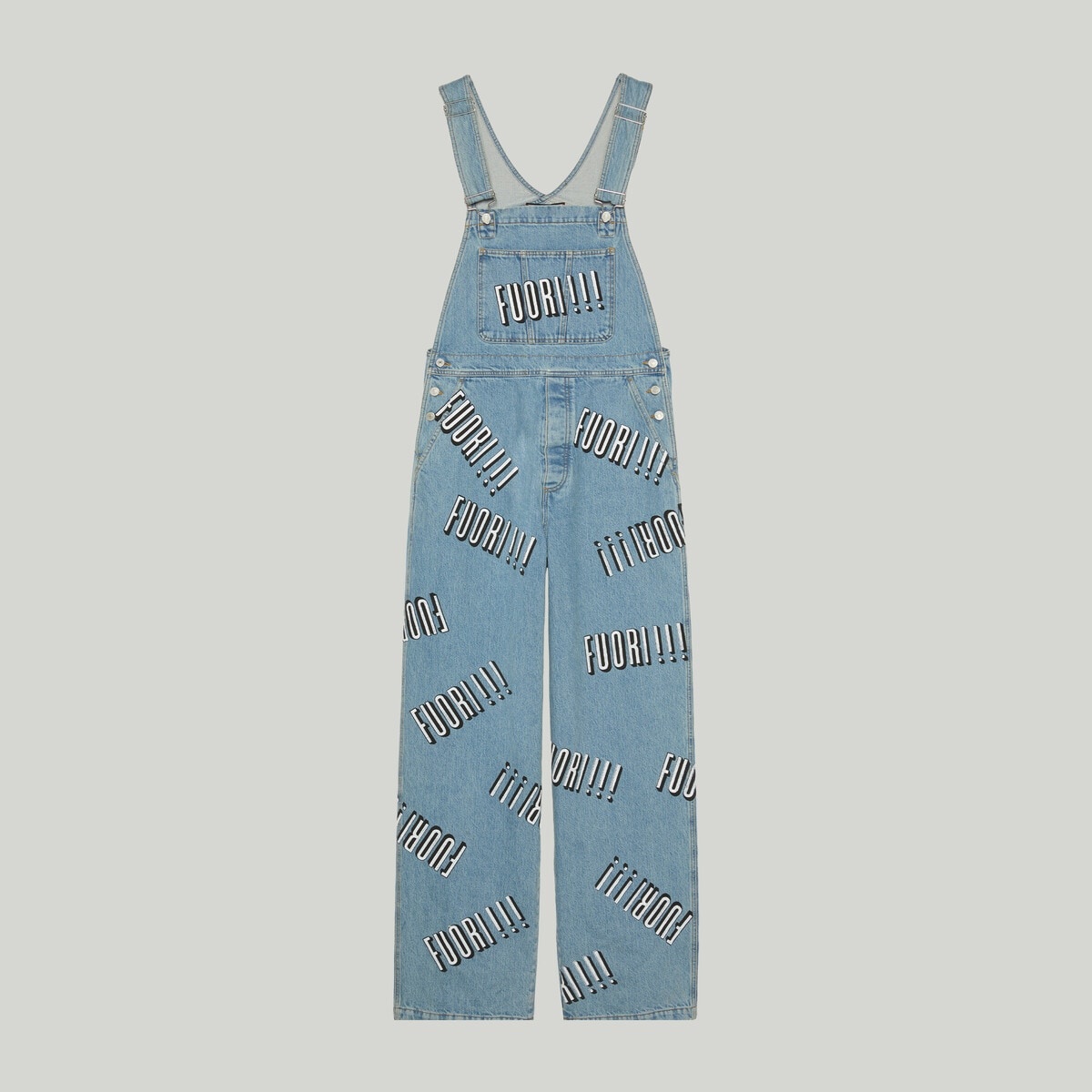 Cotton denim overall with Fuori!! print - 1