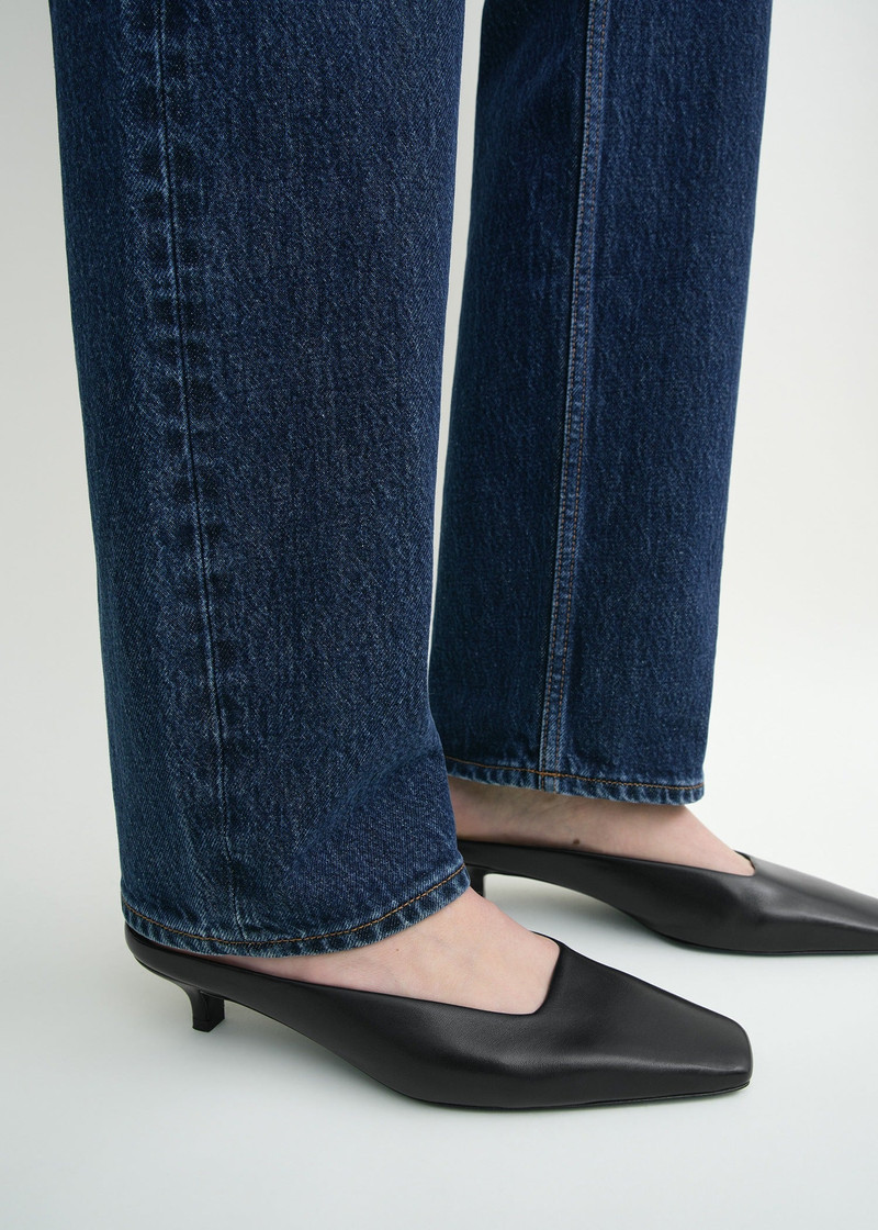 Square leather kitten mules black 3