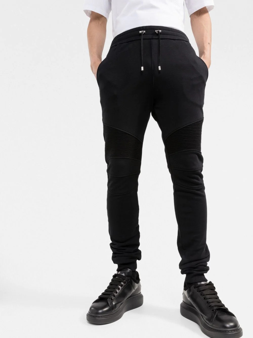 ribbed-detail drawstring track pants - 3