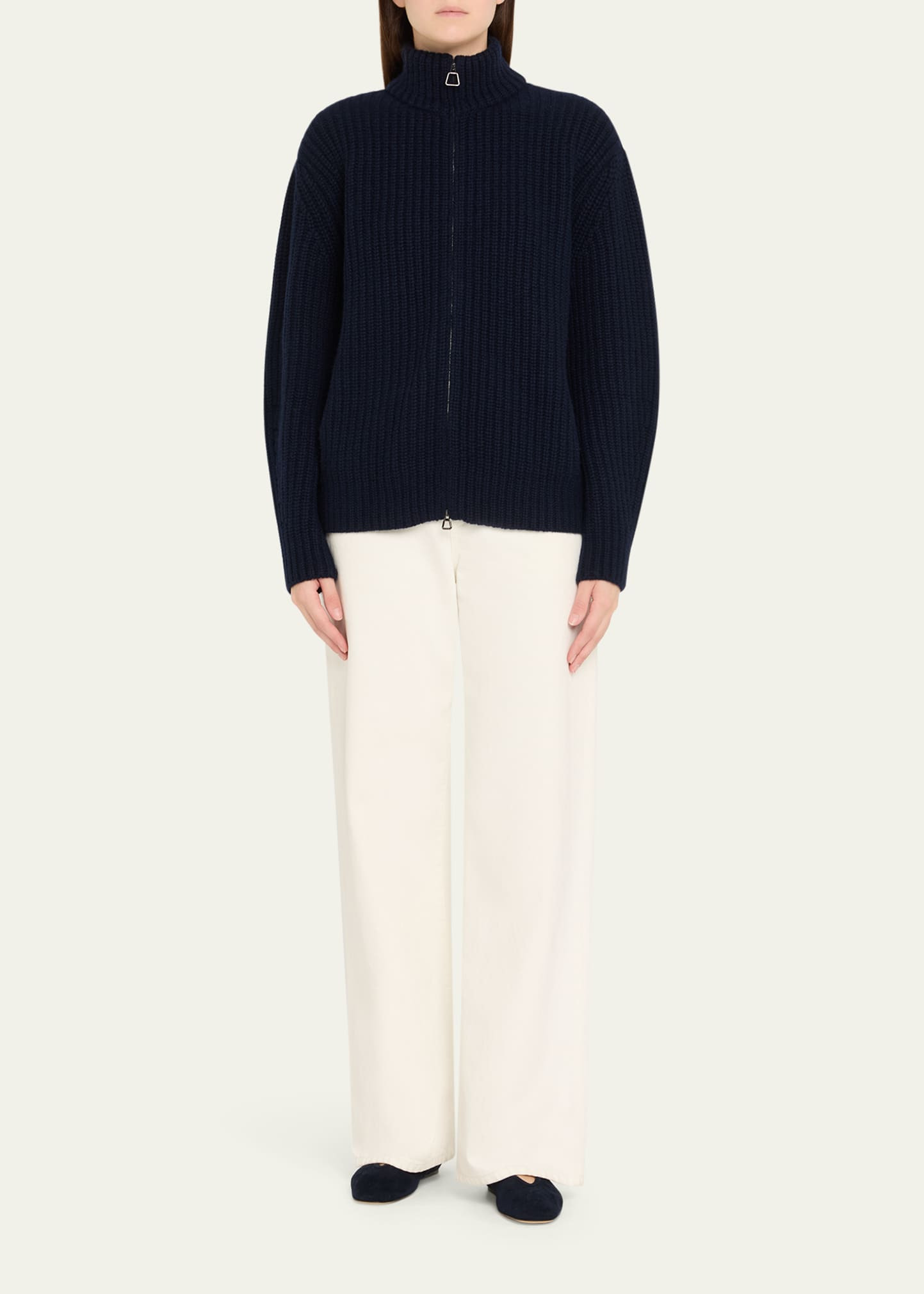 Chunky Cashmere Knit Oversized Zip Cardigan - 2