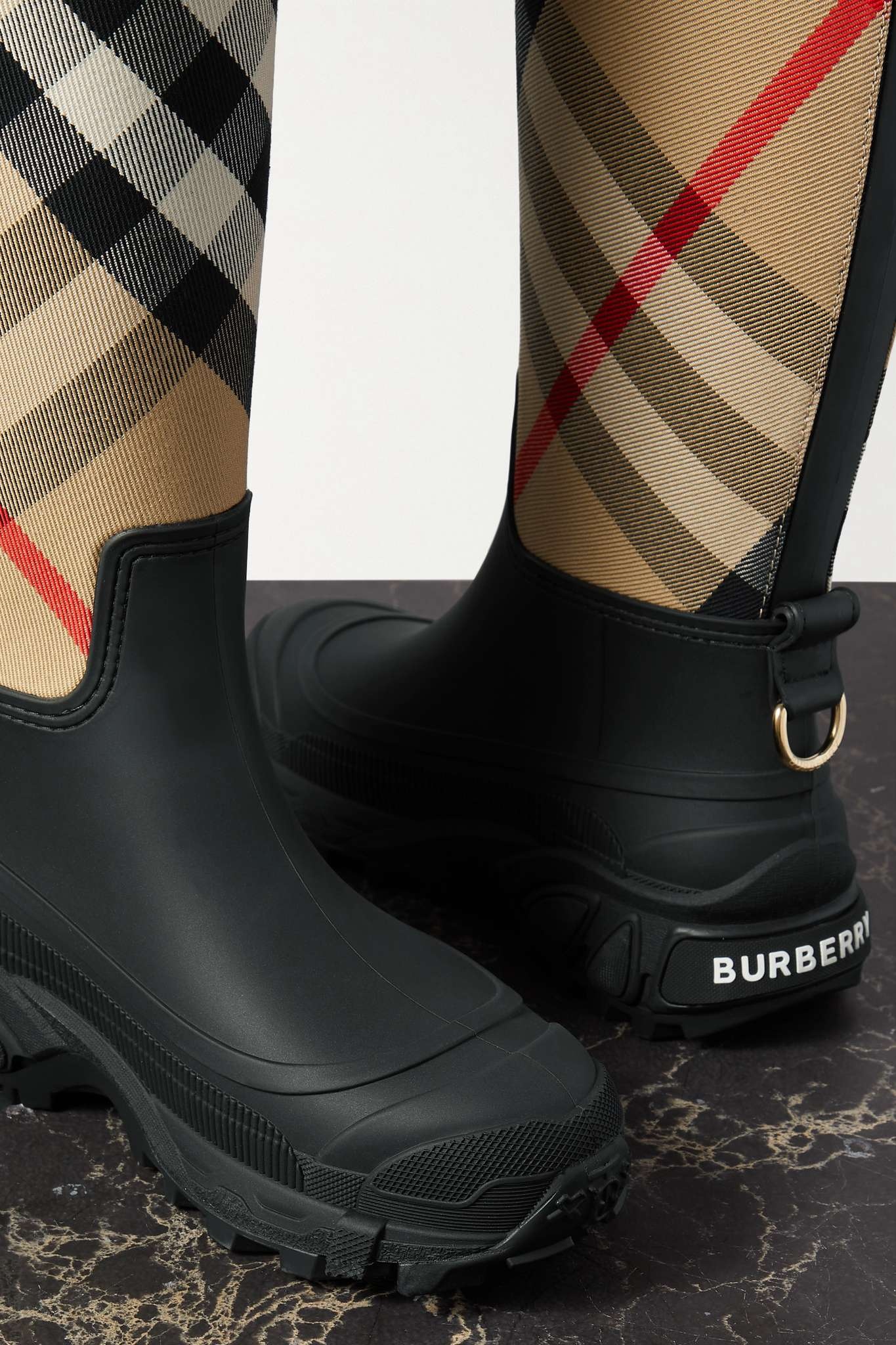 Checked canvas and rubber rain boots - 4