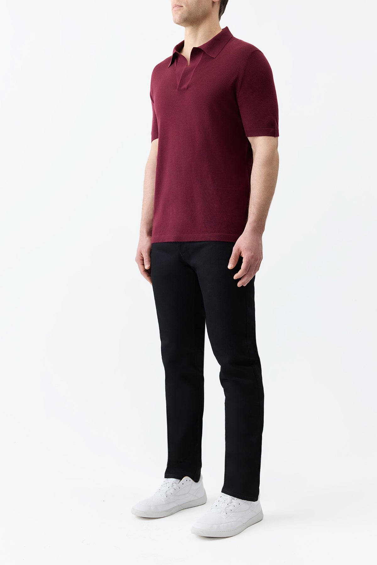 Stendhal Knit Short Sleeve Polo in Bordeaux Cashmere - 4