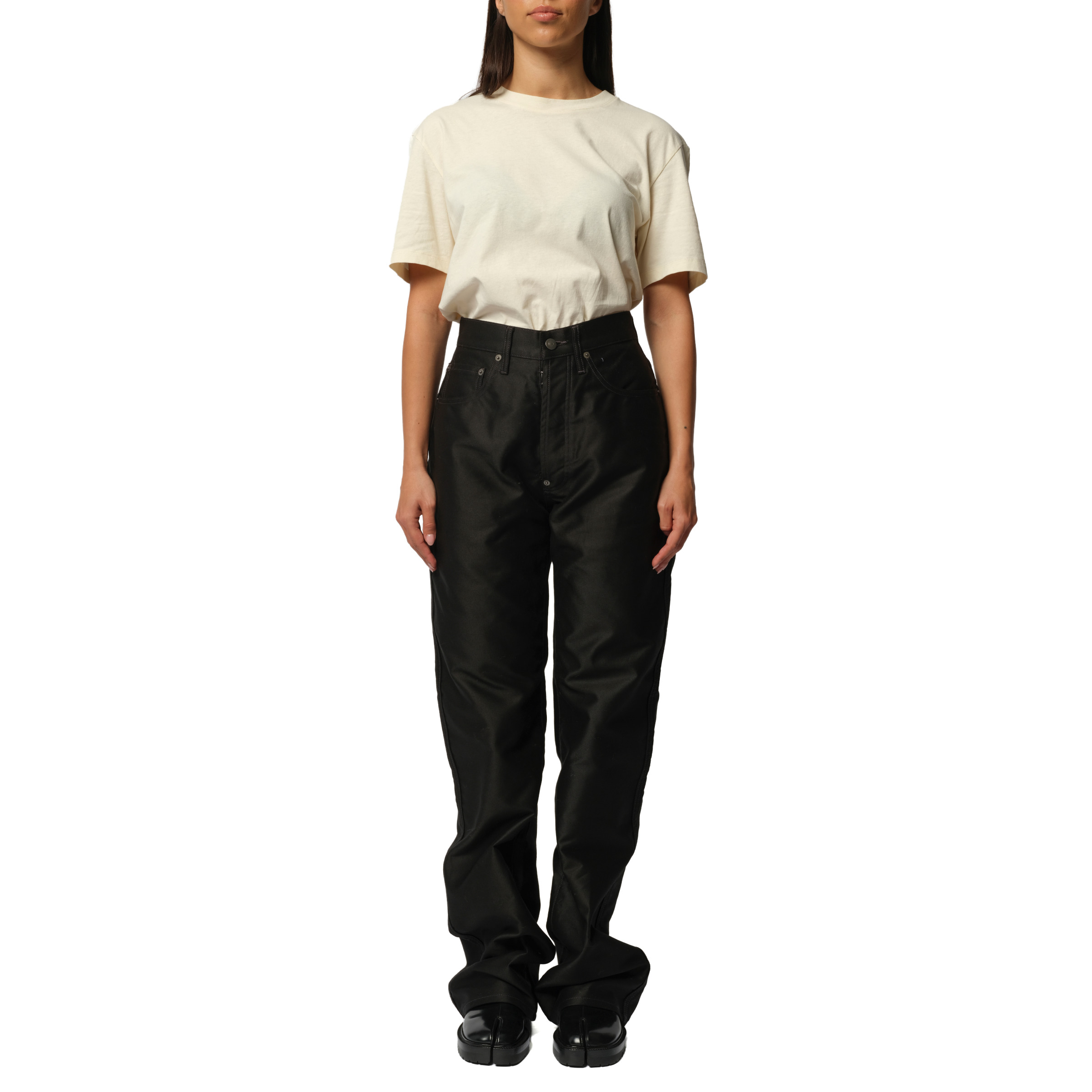 Cotton Satin 5 Pocket Pants in Black - 4
