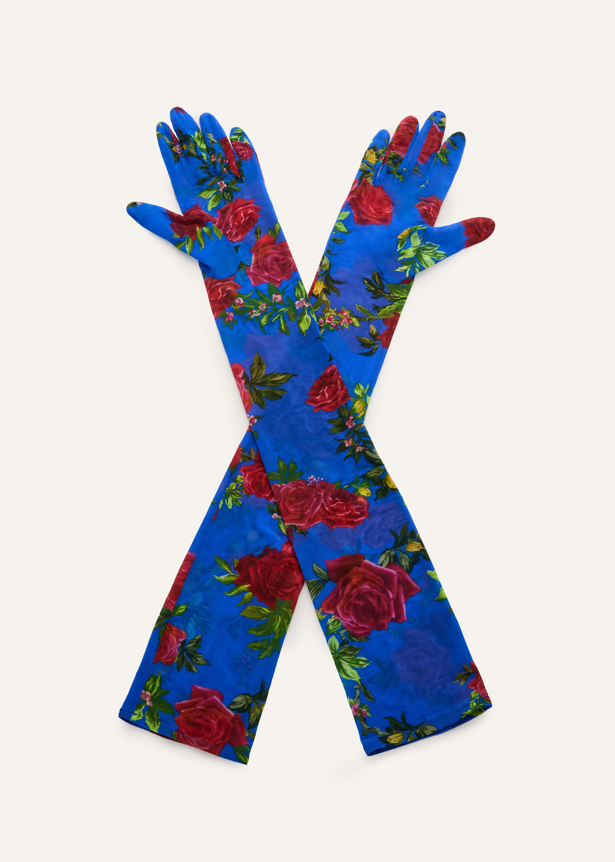 Cupro gloves in blue rose print - 2