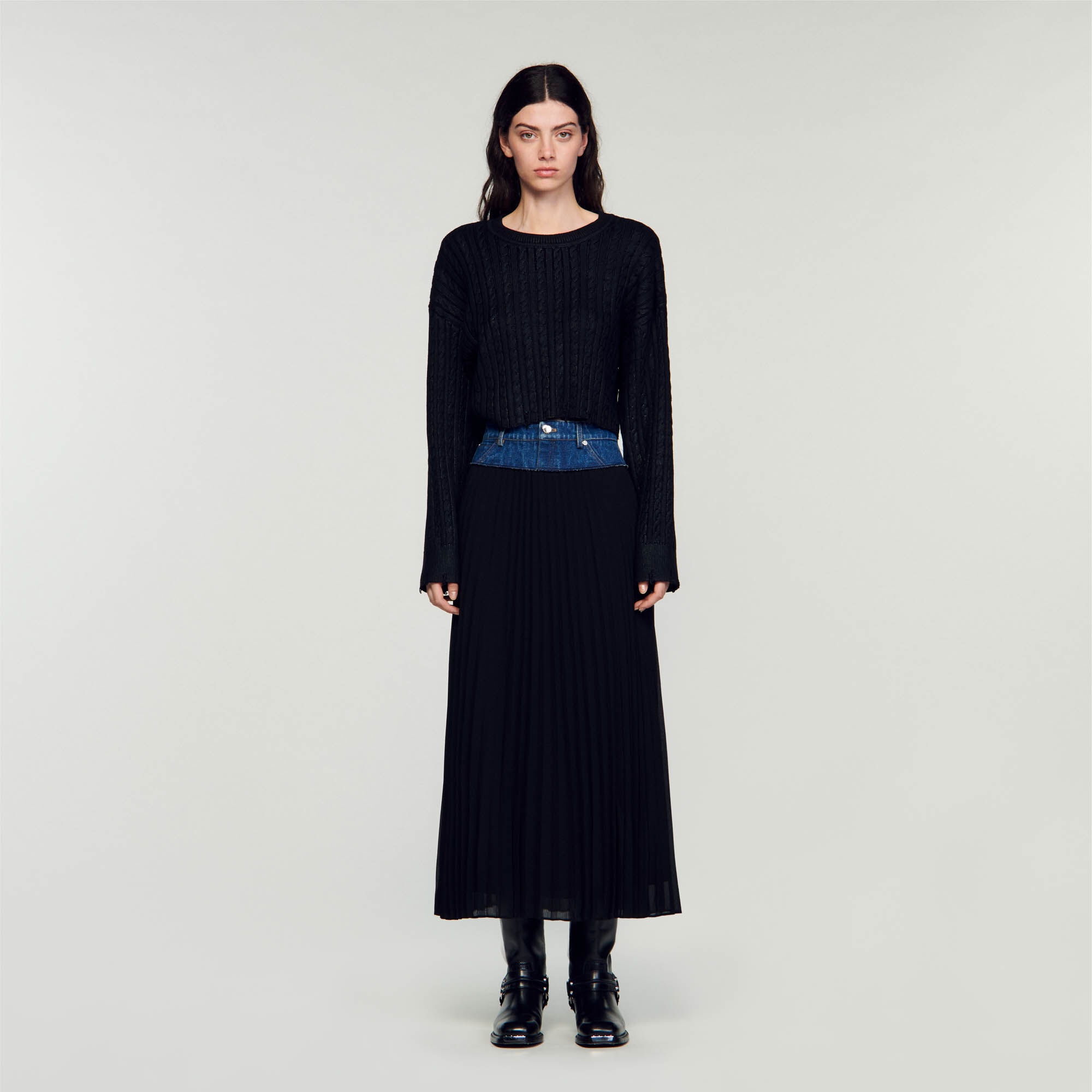 LONG PLEATED DENIM SKIRT - 2