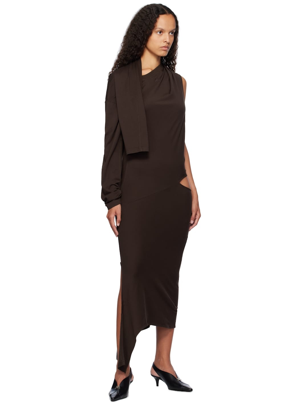 Brown Off Shoulder Midi Dress - 6