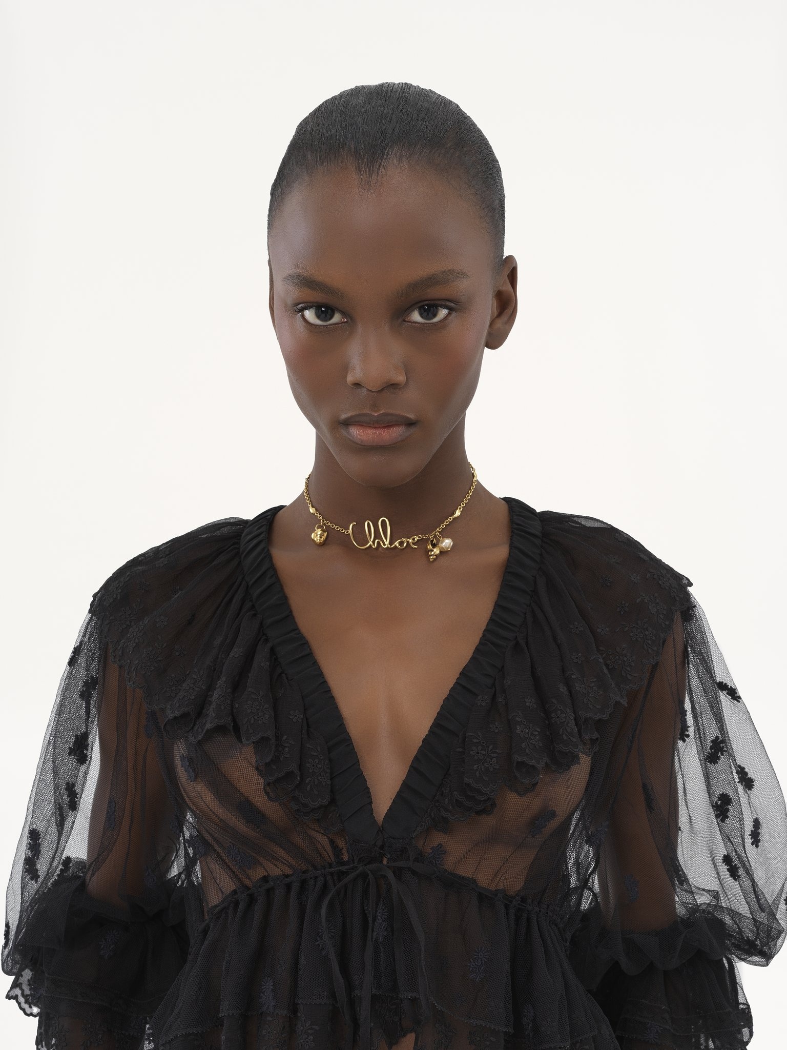 V-NECK RUFFLE TOP IN EMBROIDERED LACE - 7