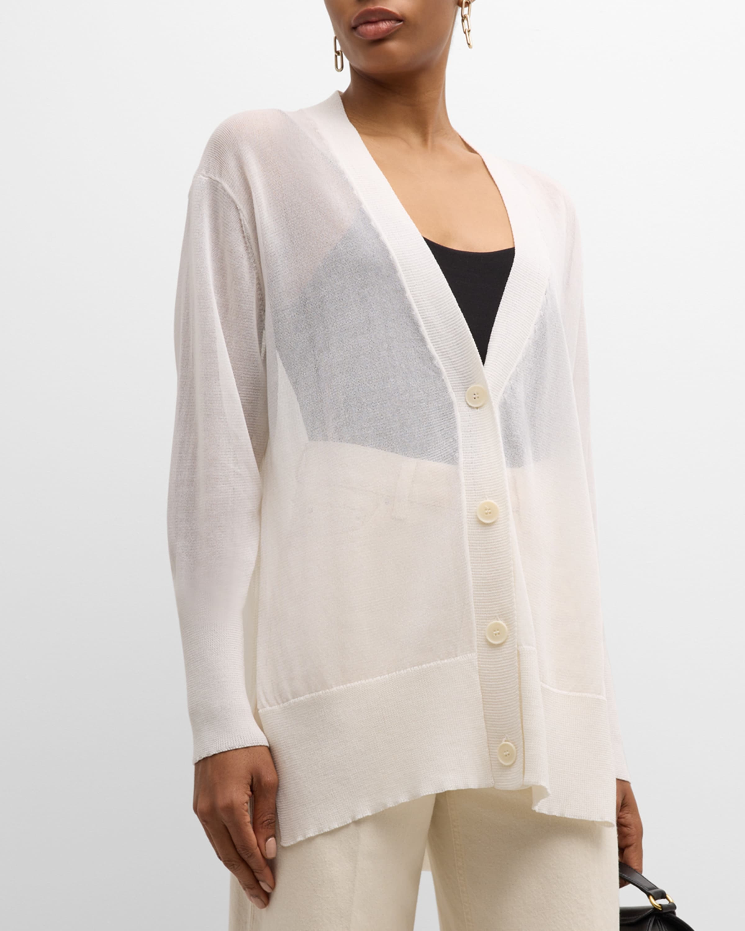 Side-Slits Semi Sheer Knit Cardigan - 2