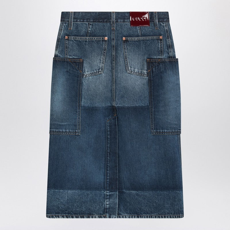Gucci Patchwork Blue Skirt In Denim Women - 2