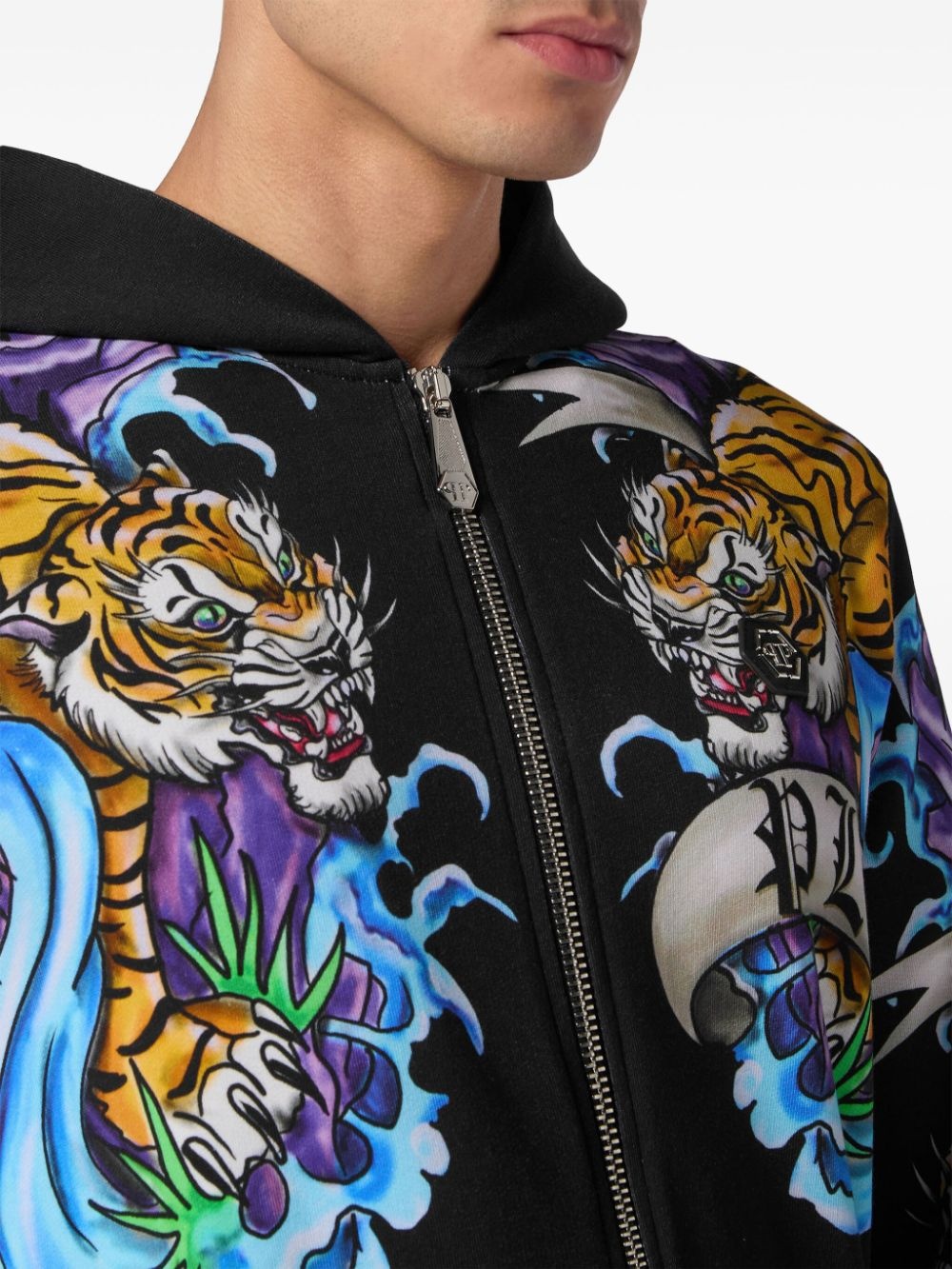 tattoo-print zip-up hoodie - 5