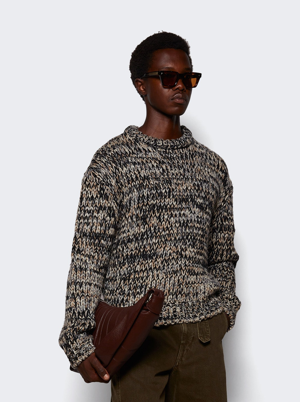 Boxy Crew Neck Sweater Black Mélange - 2