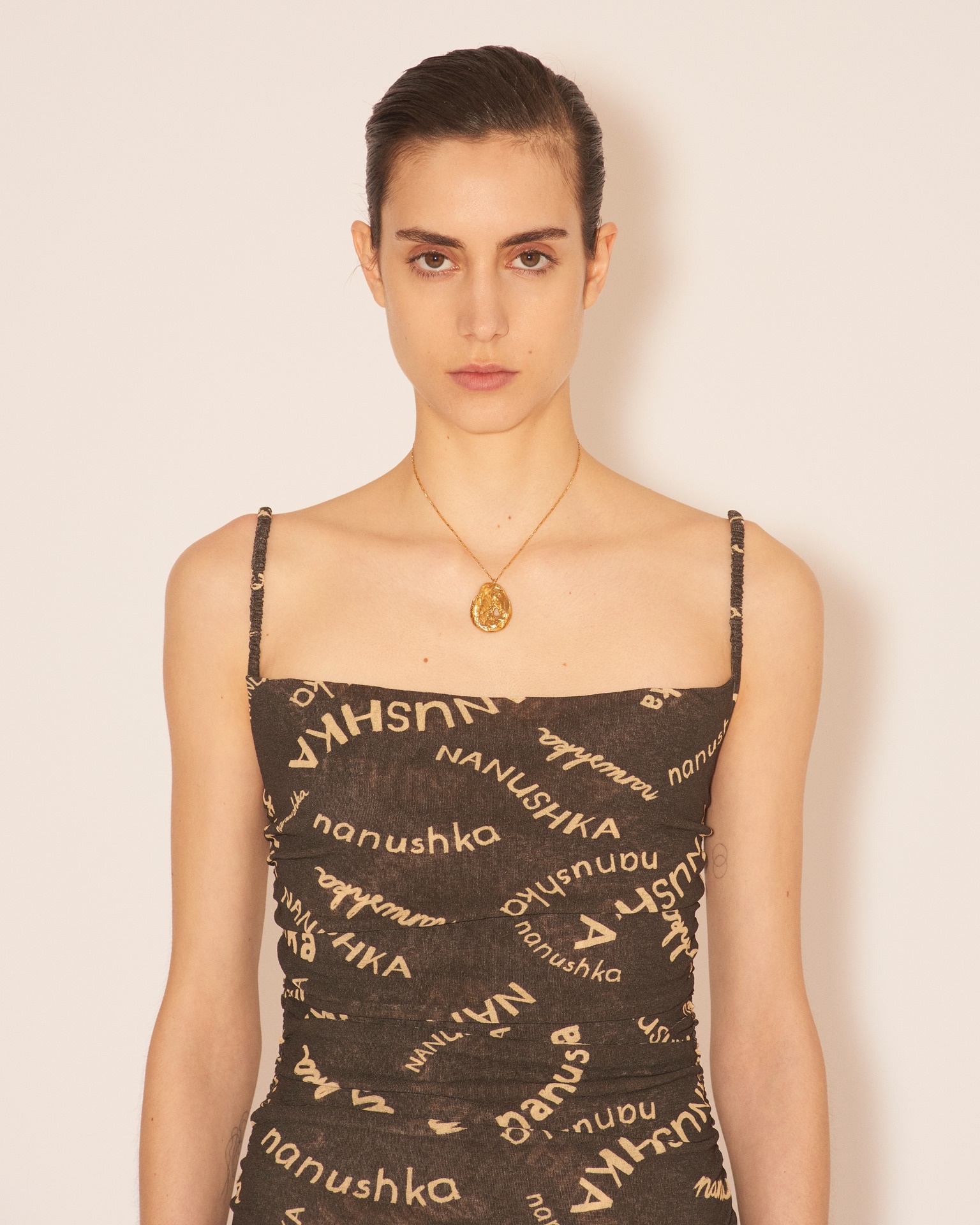ADIE - Sleeveless mini dress with draped/ruched body - Hand drawn print - 6