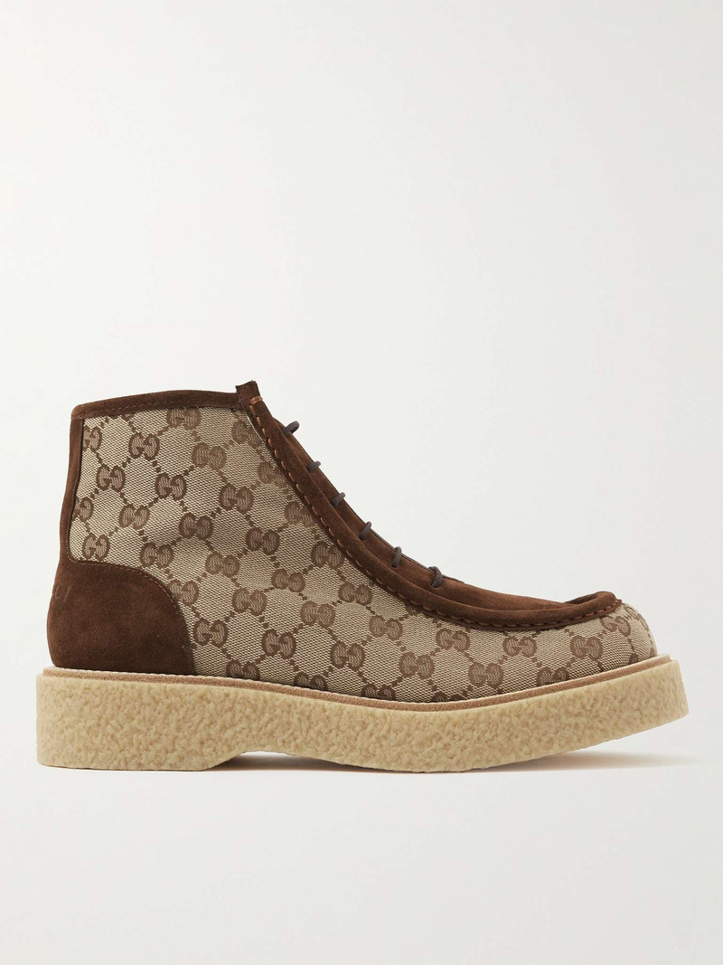 Suede-Trimmed Monogrammed Canvas Boots - 1