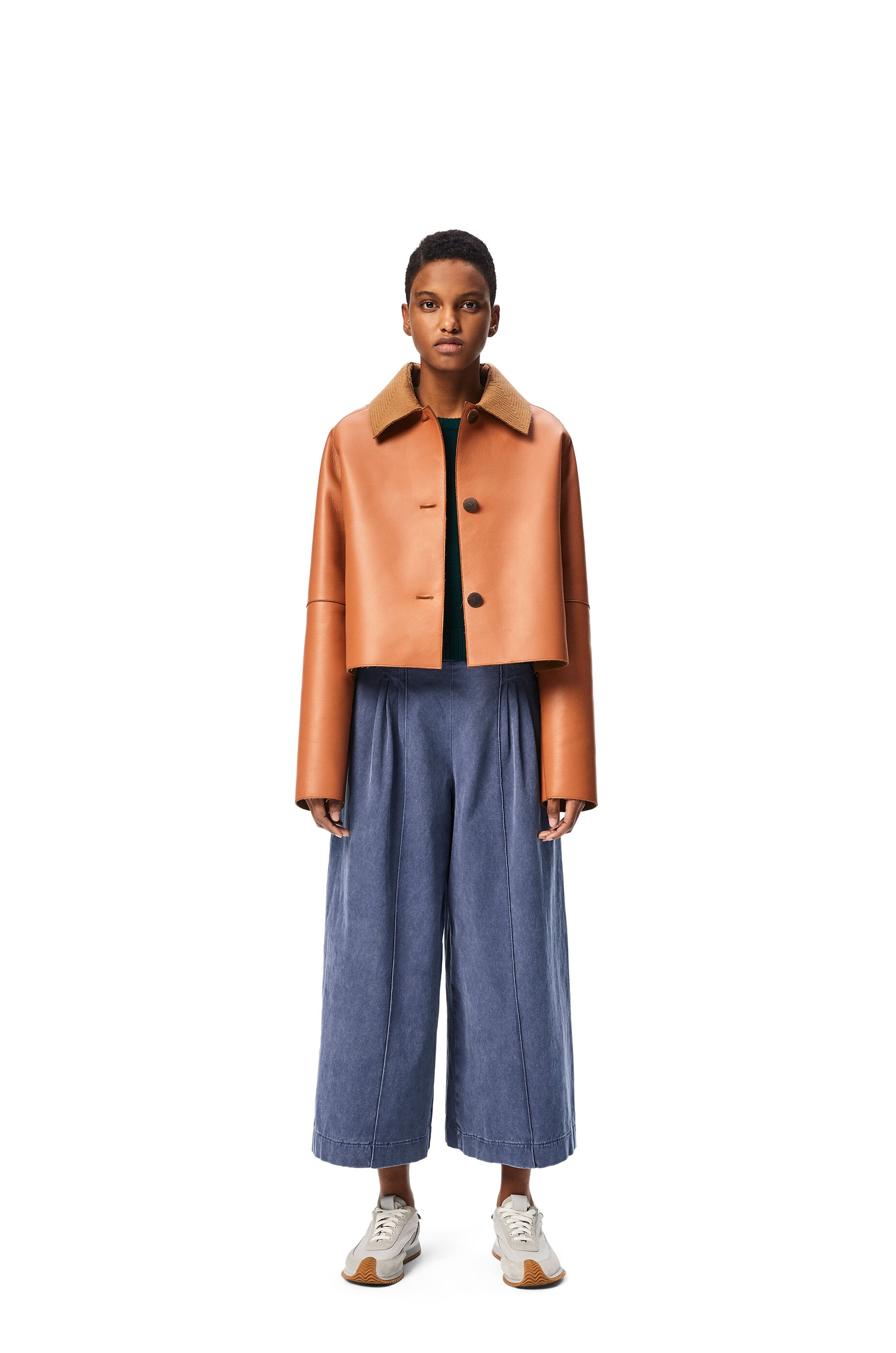 Bonded cropped jacket in nappa and wool - 2