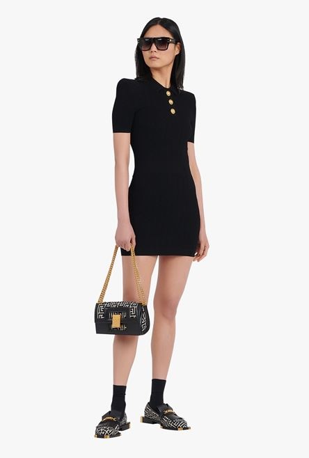 Short black knit dress with gold-tone buttons - 2