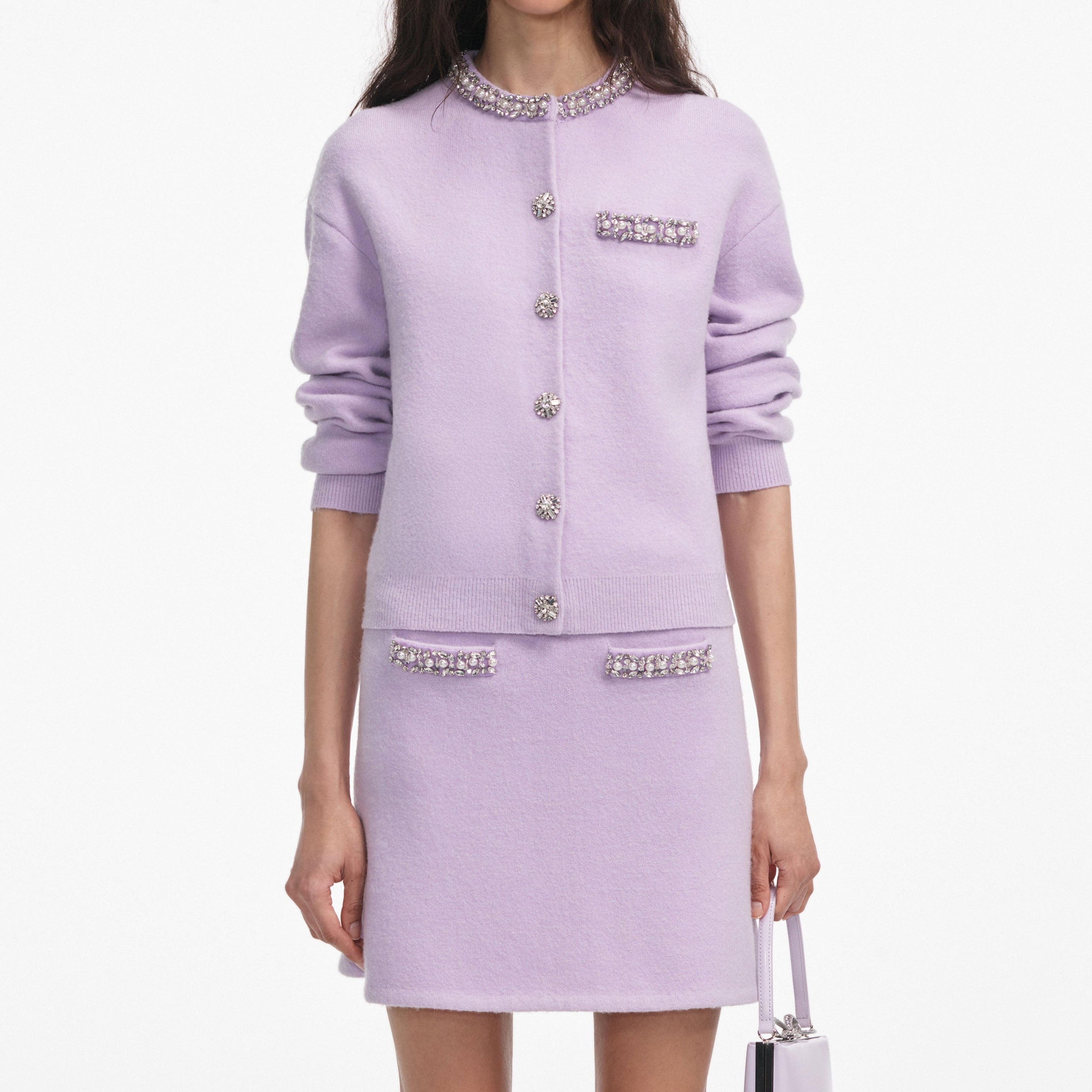 Lilac Crystal Trim Knit Skirt - 4
